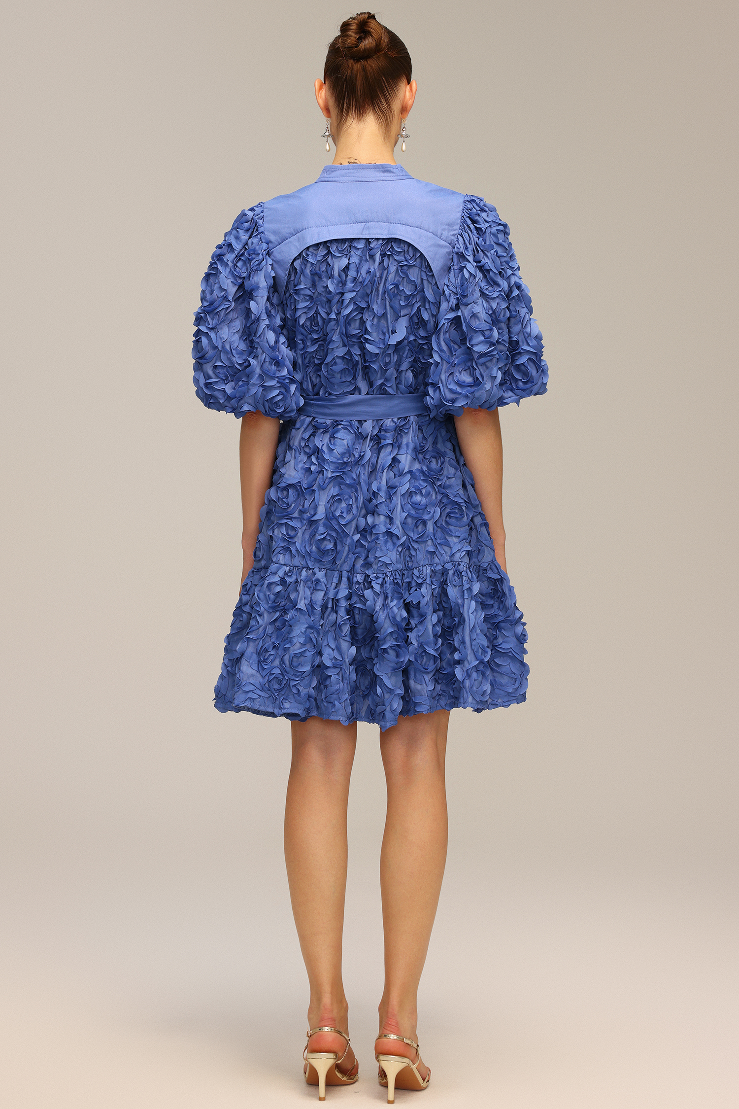 Nellie Flowers Puff Sleeves Mini Dress