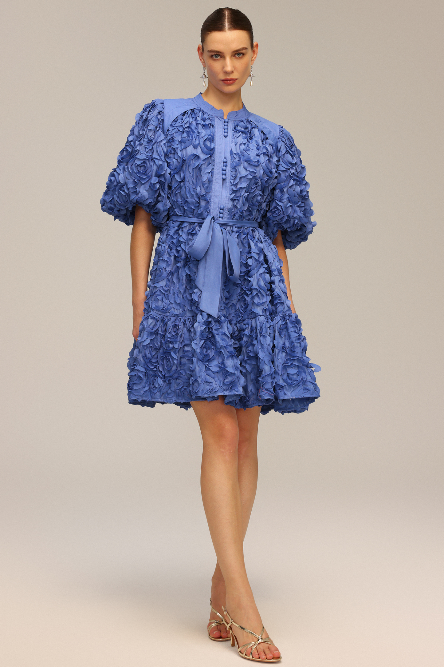 Nellie Flowers Puff Sleeves Mini Dress