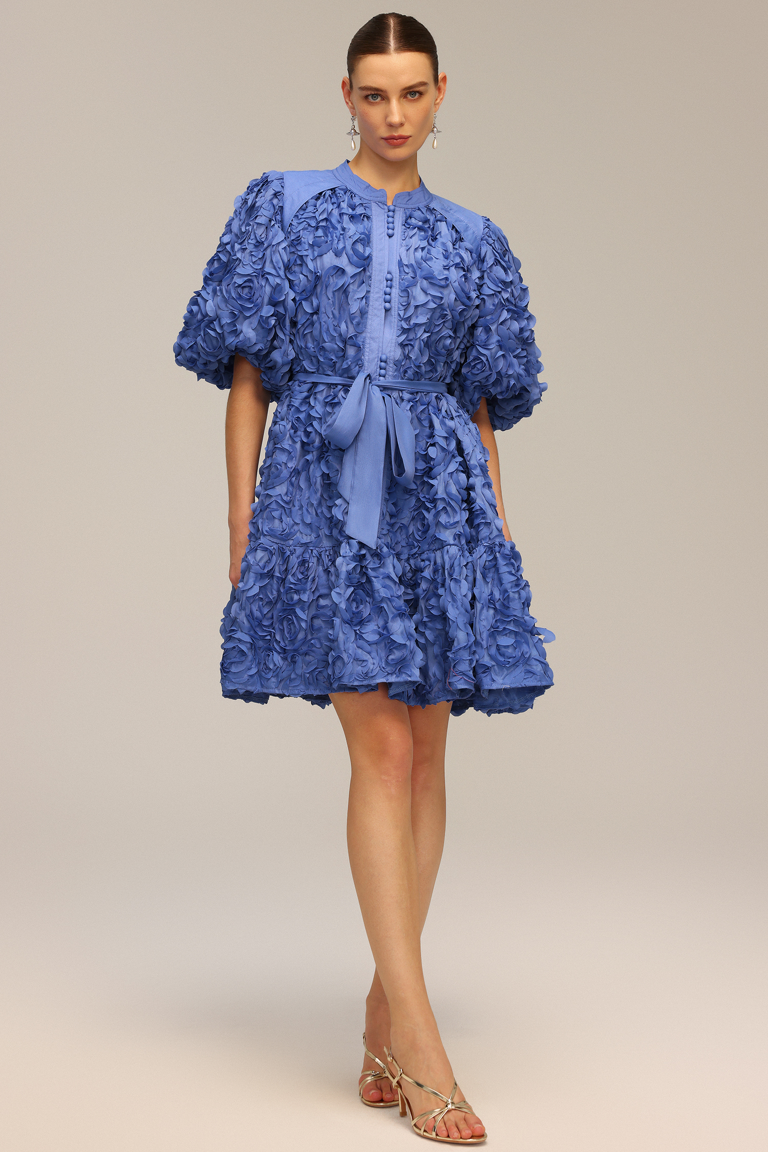 Nellie Flowers Puff Sleeves Mini Dress