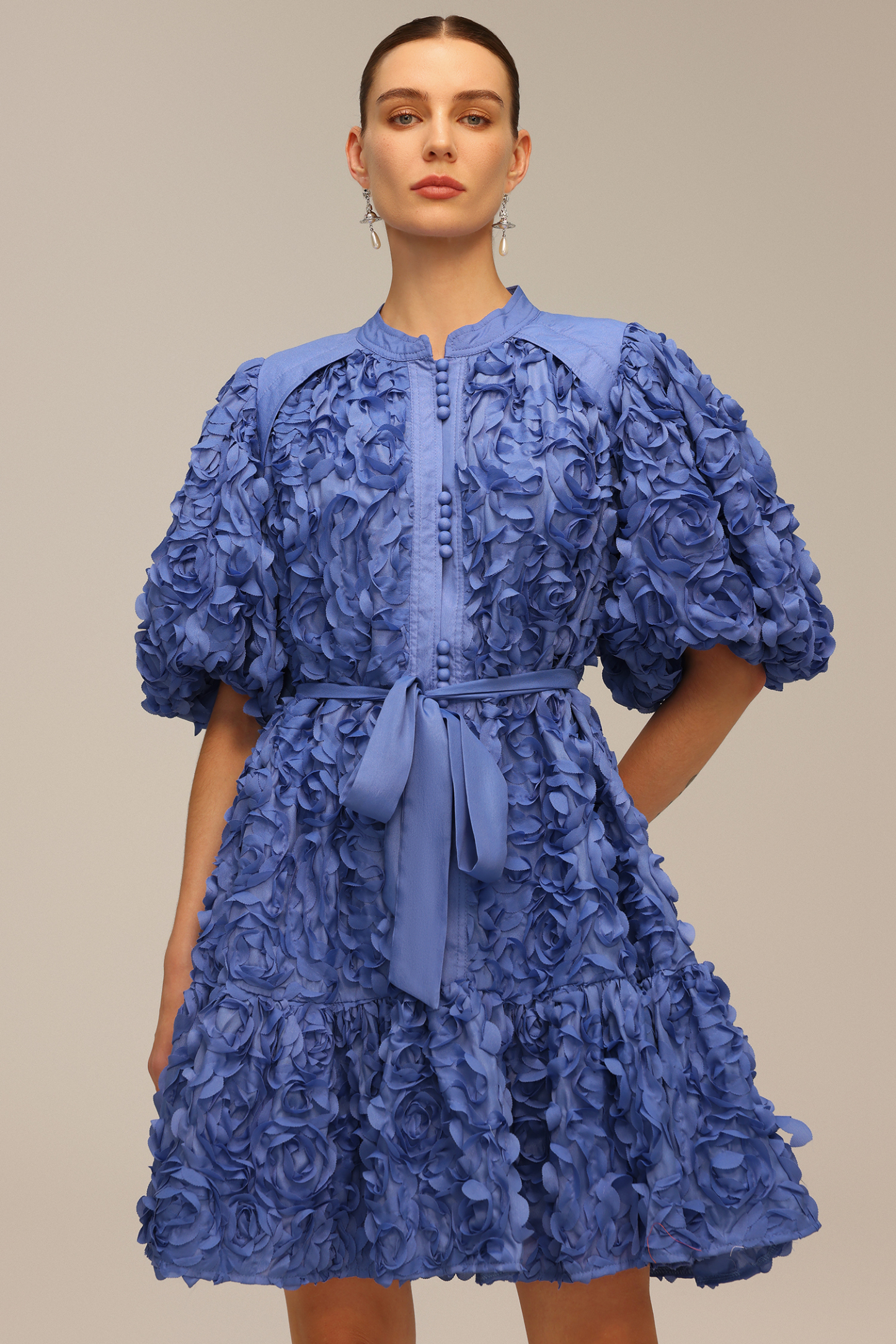 Nellie Flowers Puff Sleeves Mini Dress