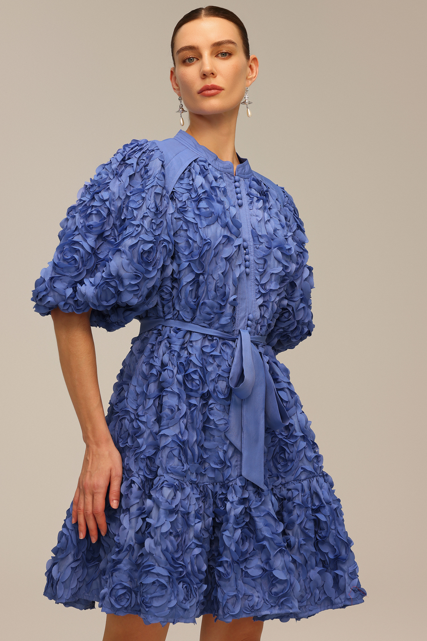 Nellie Flowers Puff Sleeves Mini Dress