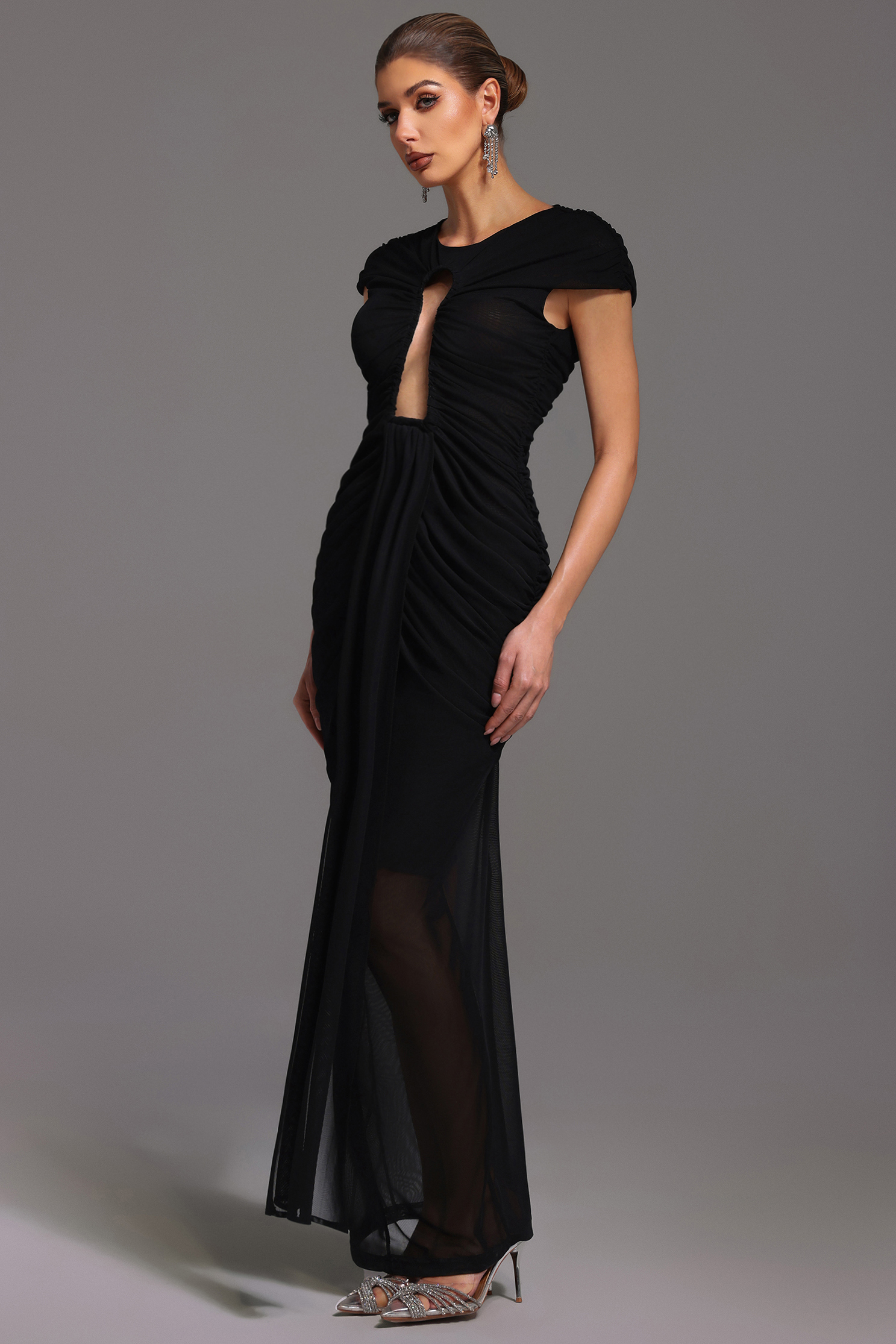 Orana Short Sleeve Fold Hollow Out Maxi Dress