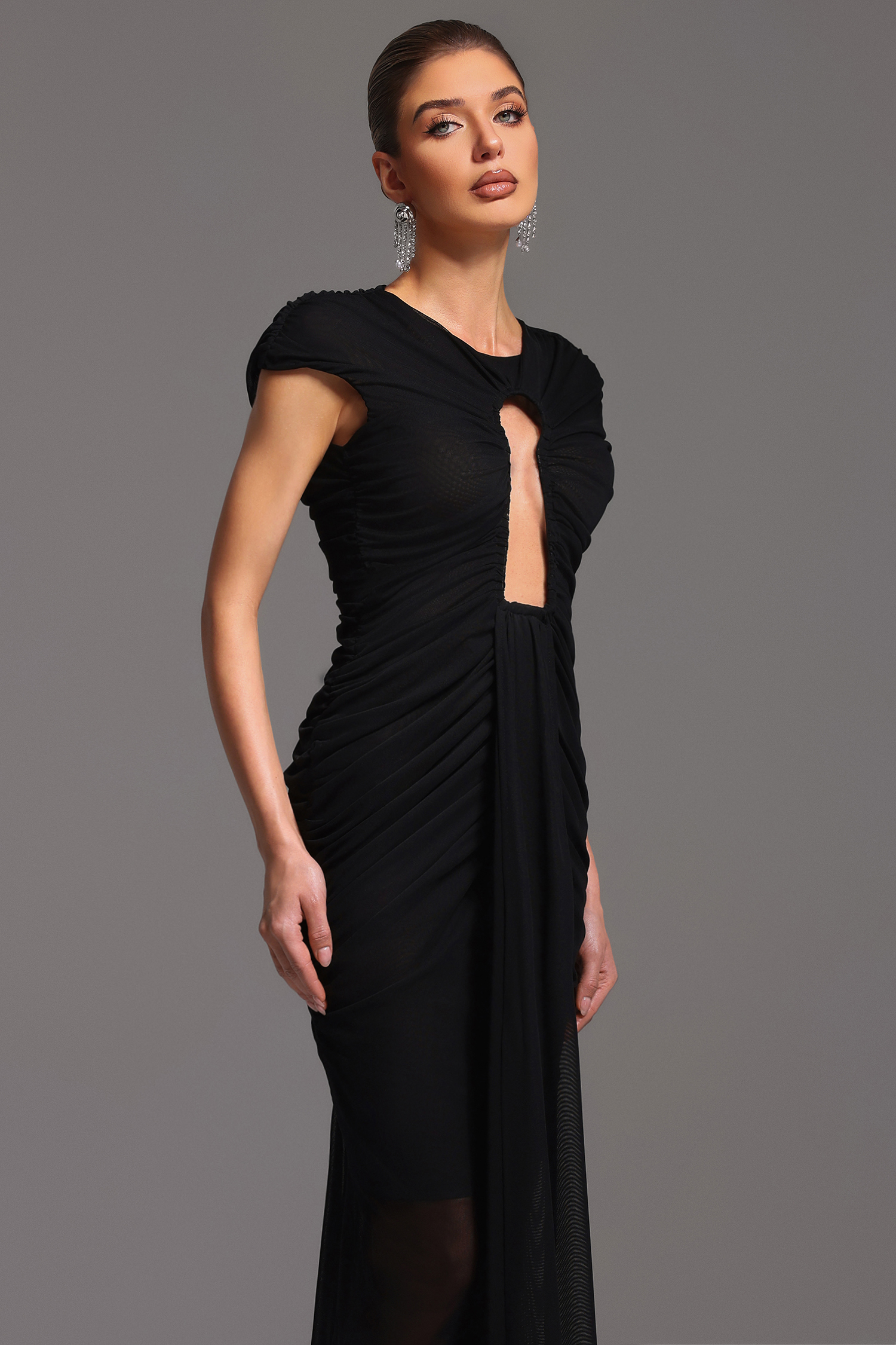 Orana Short Sleeve Fold Hollow Out Maxi Dress