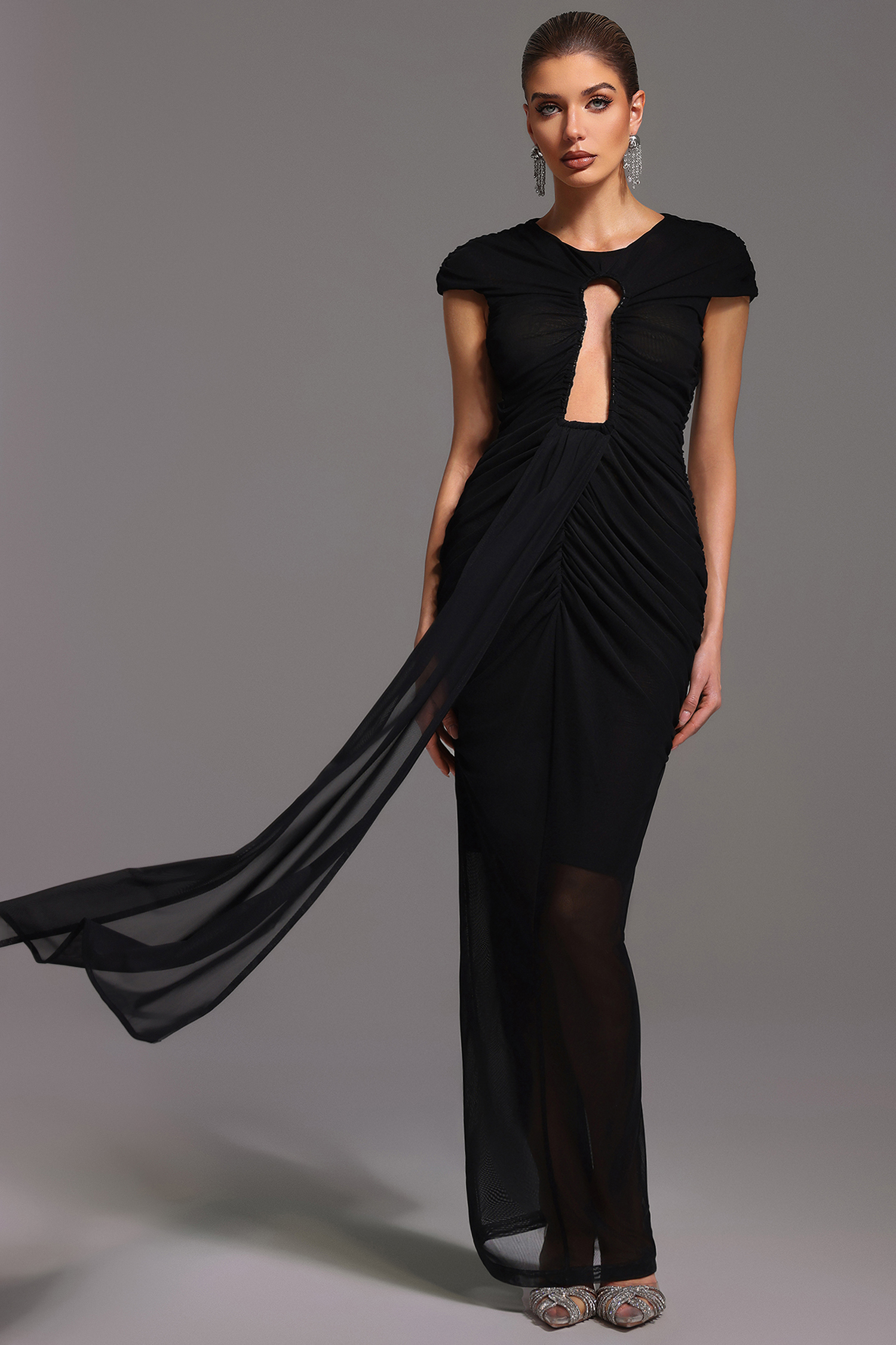 Orana Short Sleeve Fold Hollow Out Maxi Dress