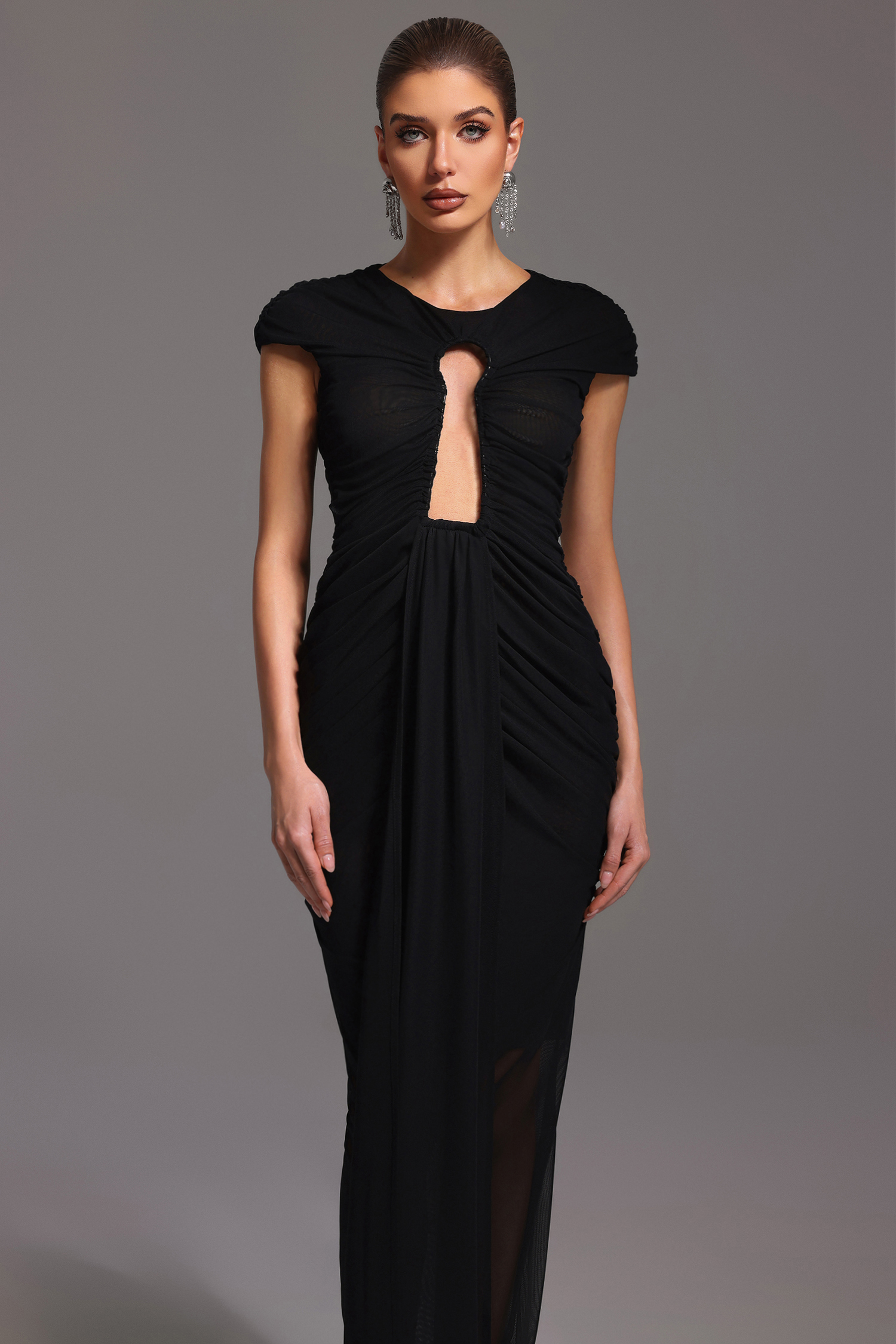 Orana Short Sleeve Fold Hollow Out Maxi Dress