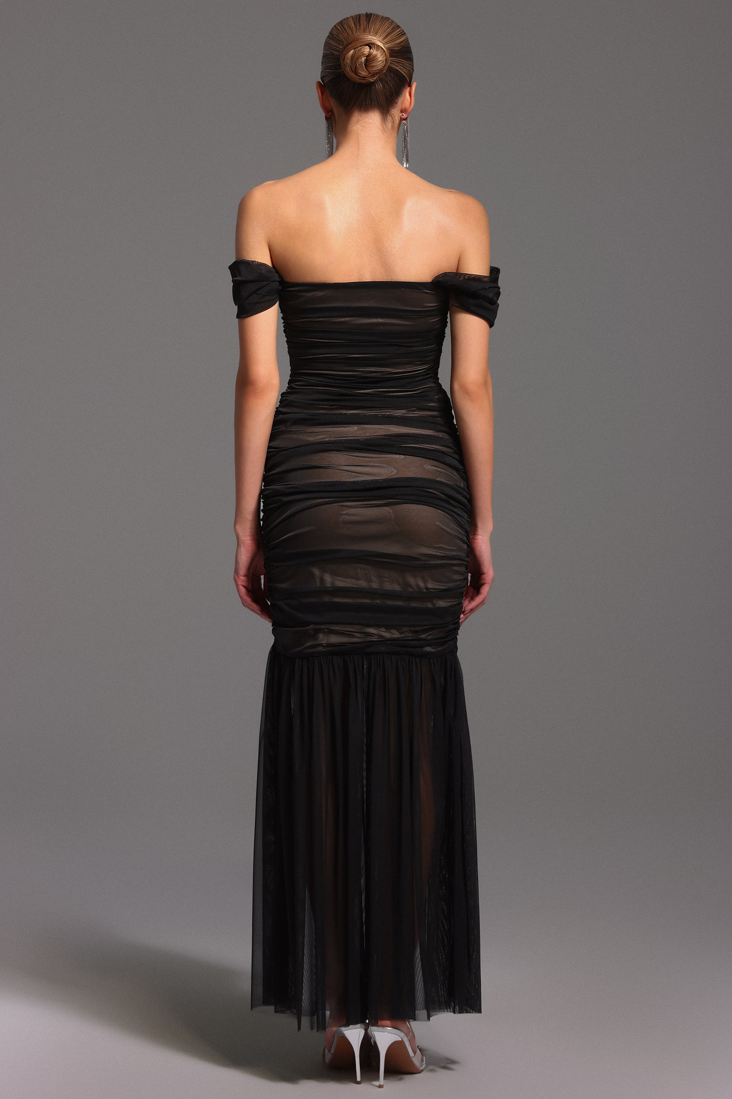 Yoland Off-The-Shoulder Netting Maxi Dress