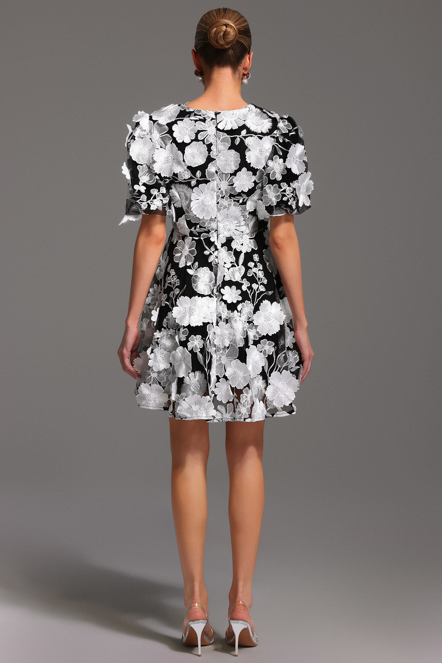 Laly Short Sleeve V-Neck Flowers Mini Dress