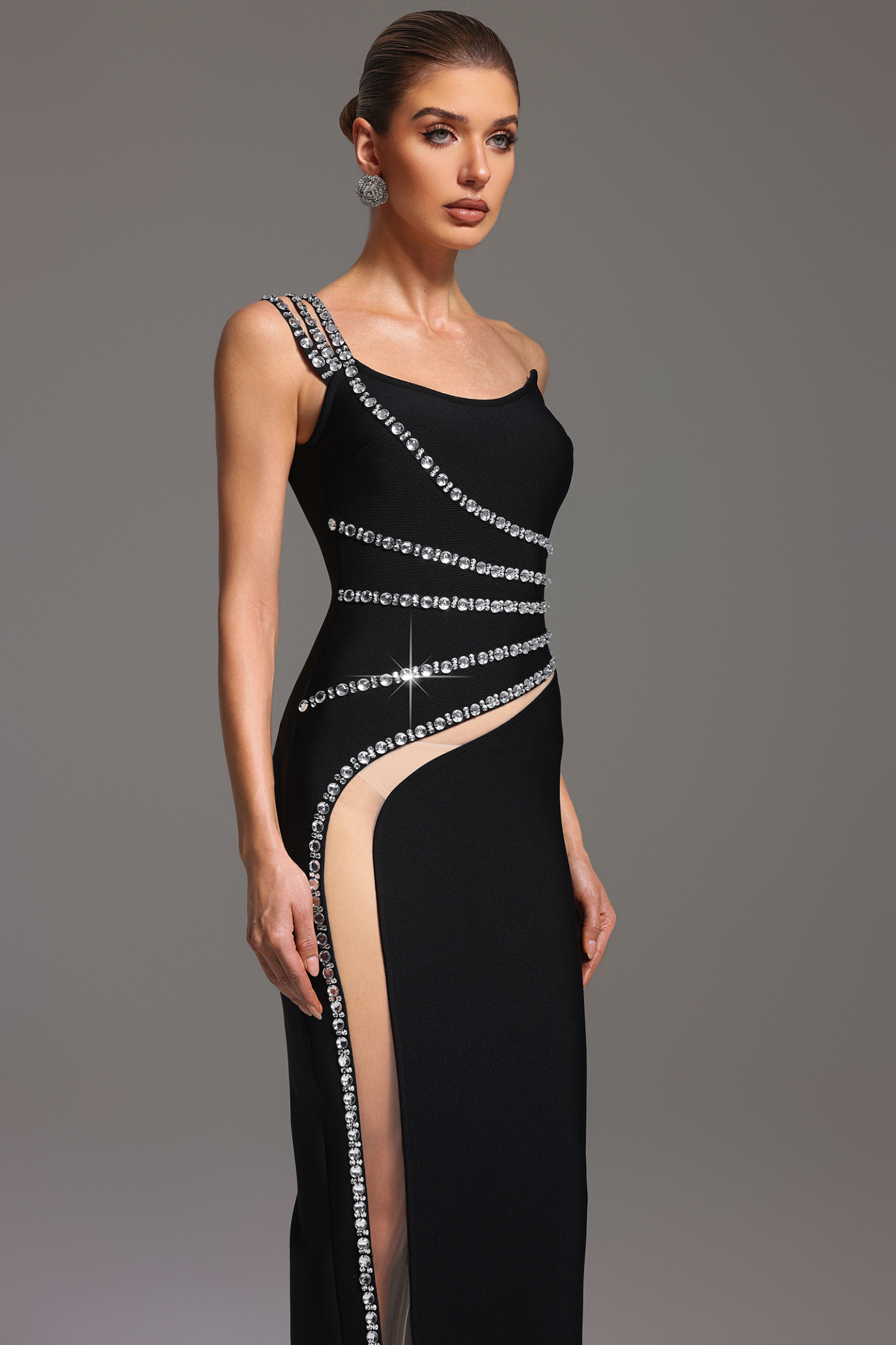 Saloiy Sleeveless Diamond Bandage Maxi Dress