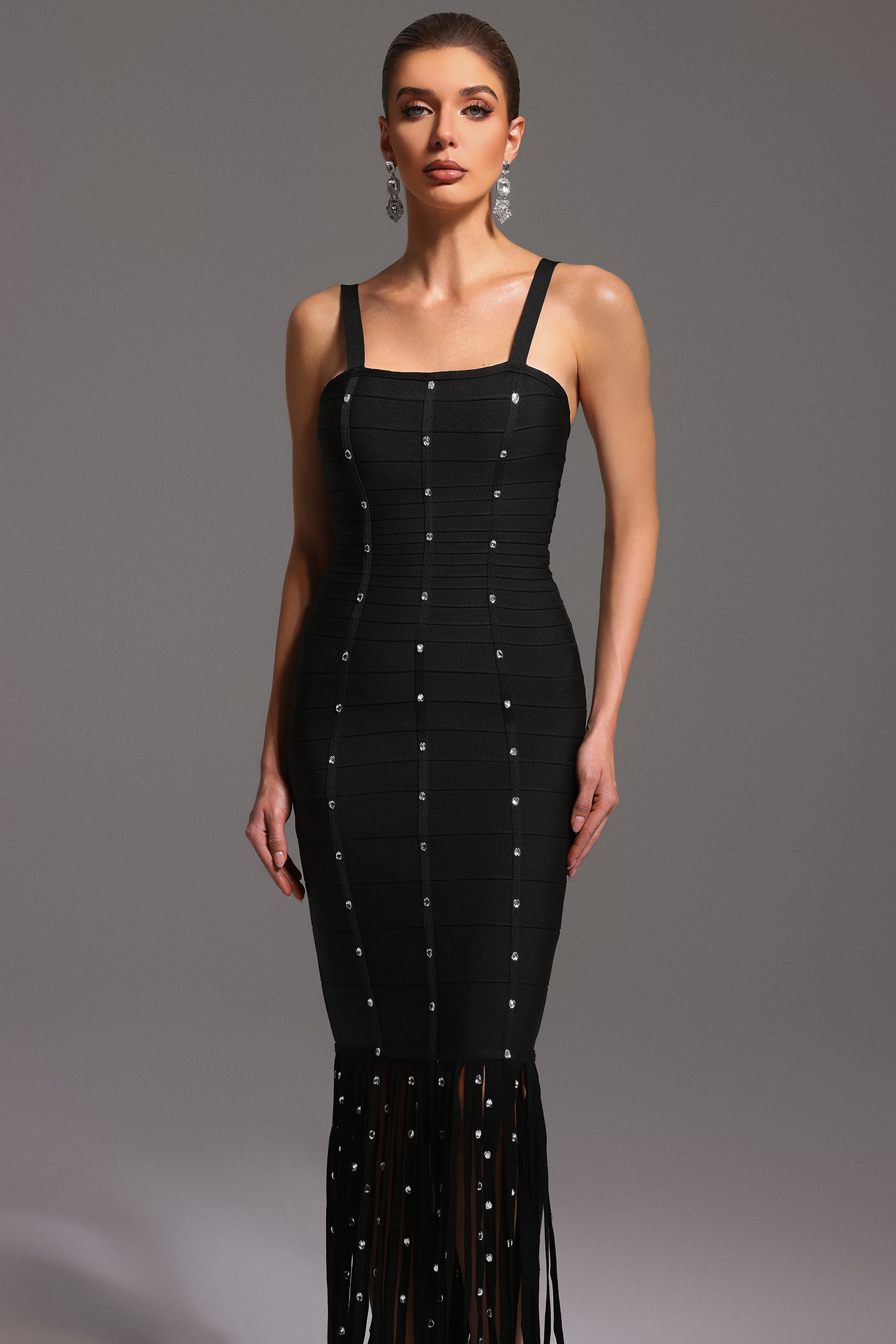 Leah Sleeveless Diamond Tassel Bandage Maxi Dress