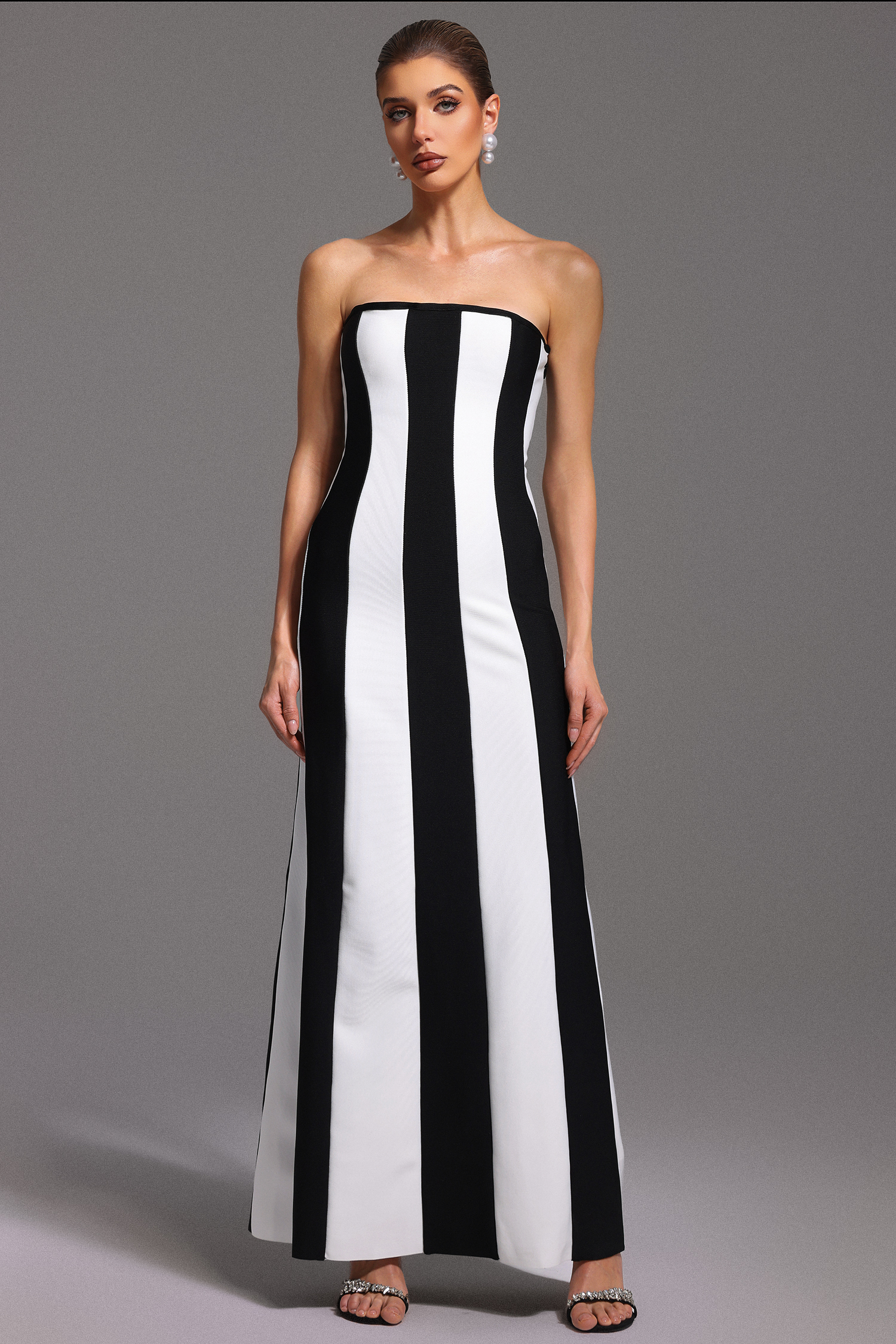 Wenrey Sleeveless Stripe Bandage Maxi Dress