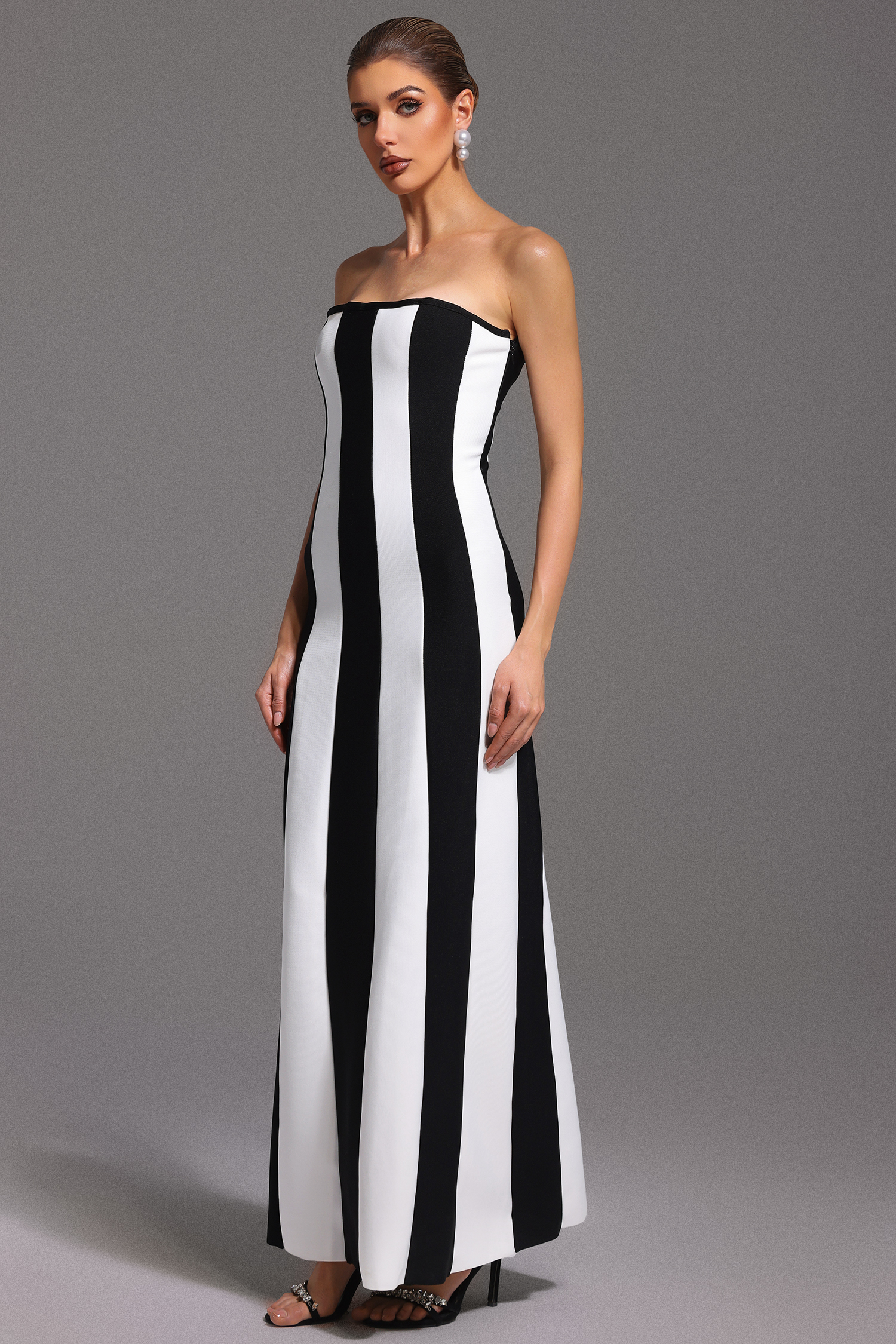 Wenrey Sleeveless Stripe Bandage Maxi Dress