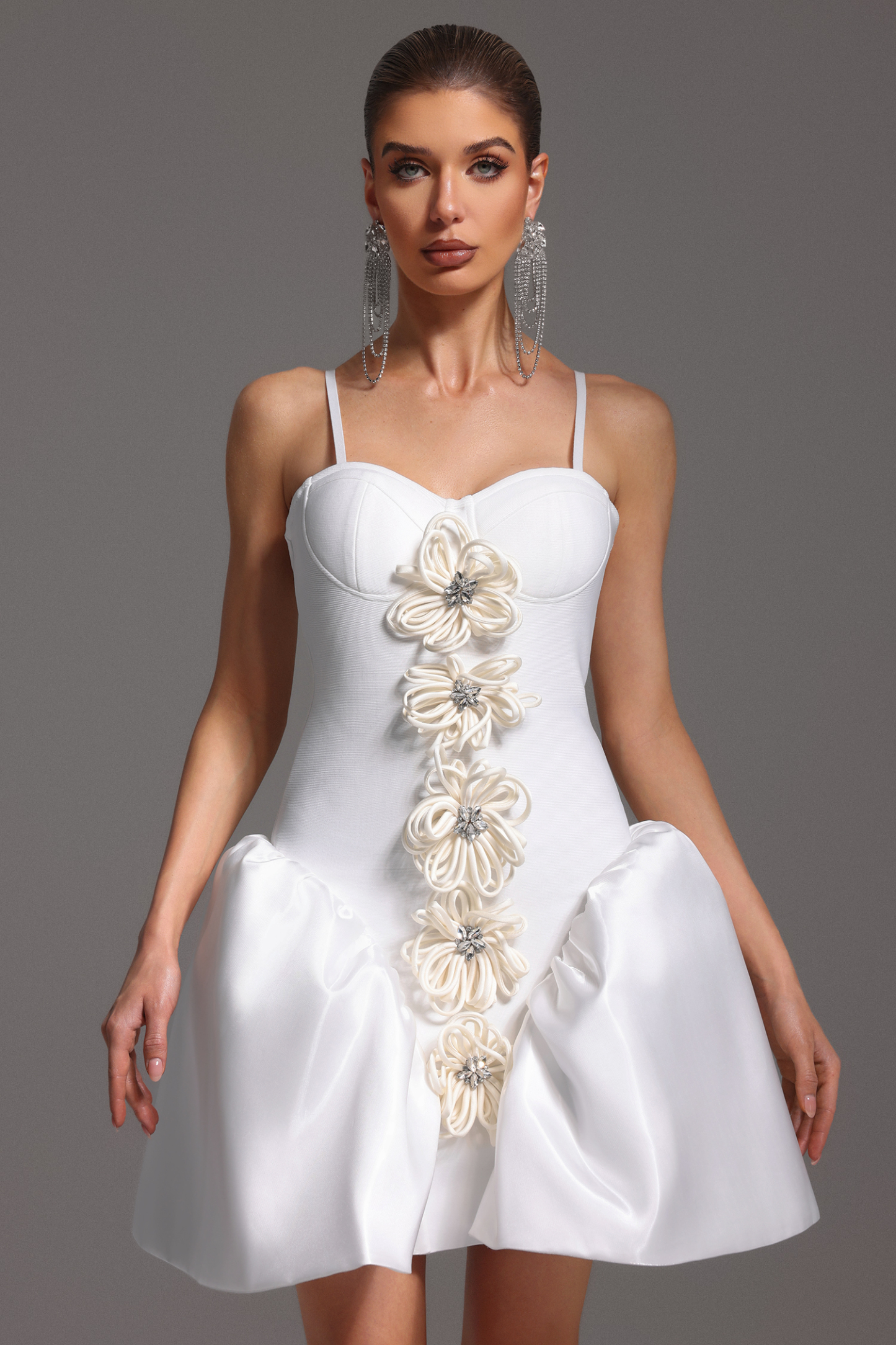 Saly Strapless Sleeveless Flowers Bandage Mini Dress