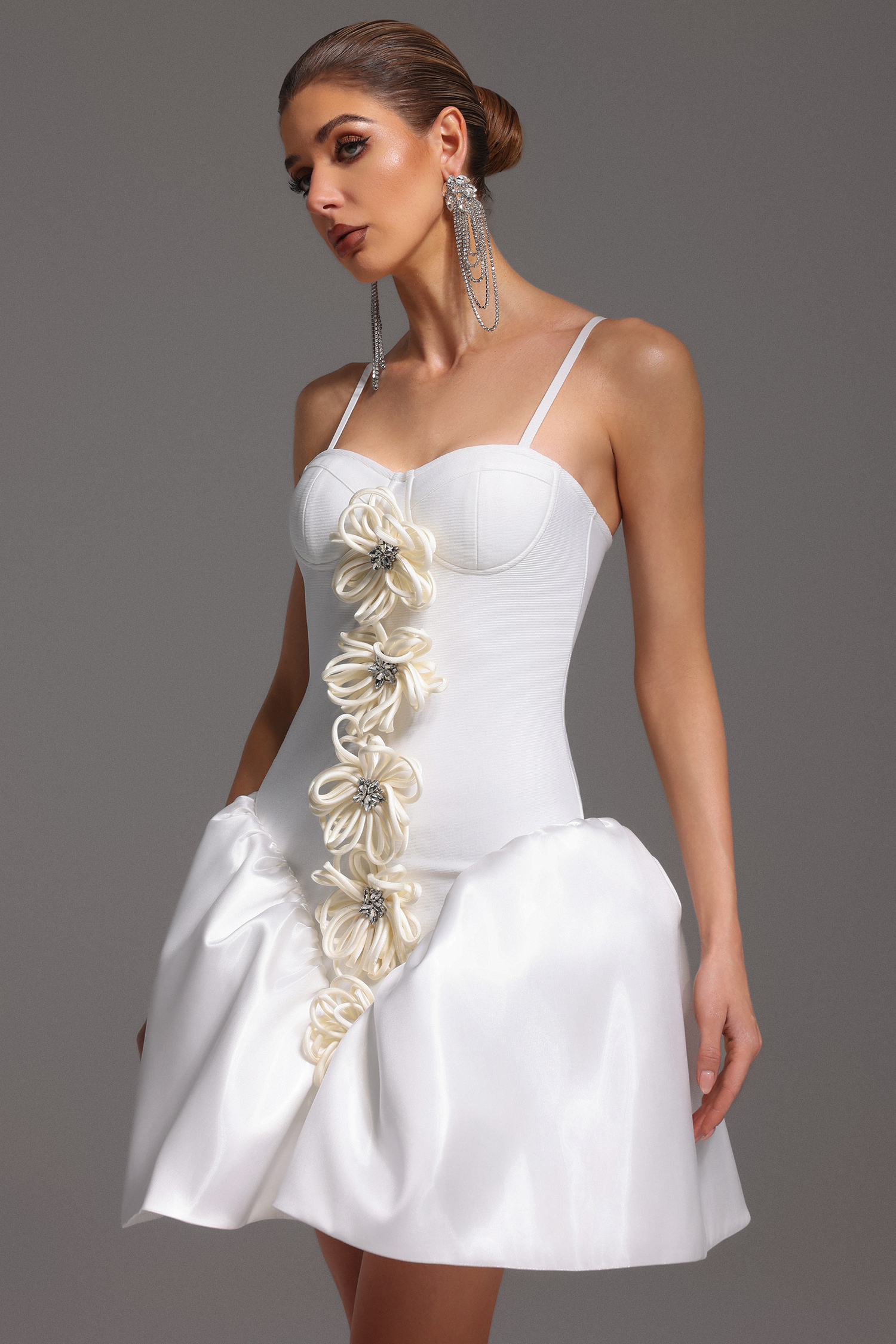 Saly Strapless Sleeveless Flowers Bandage Mini Dress