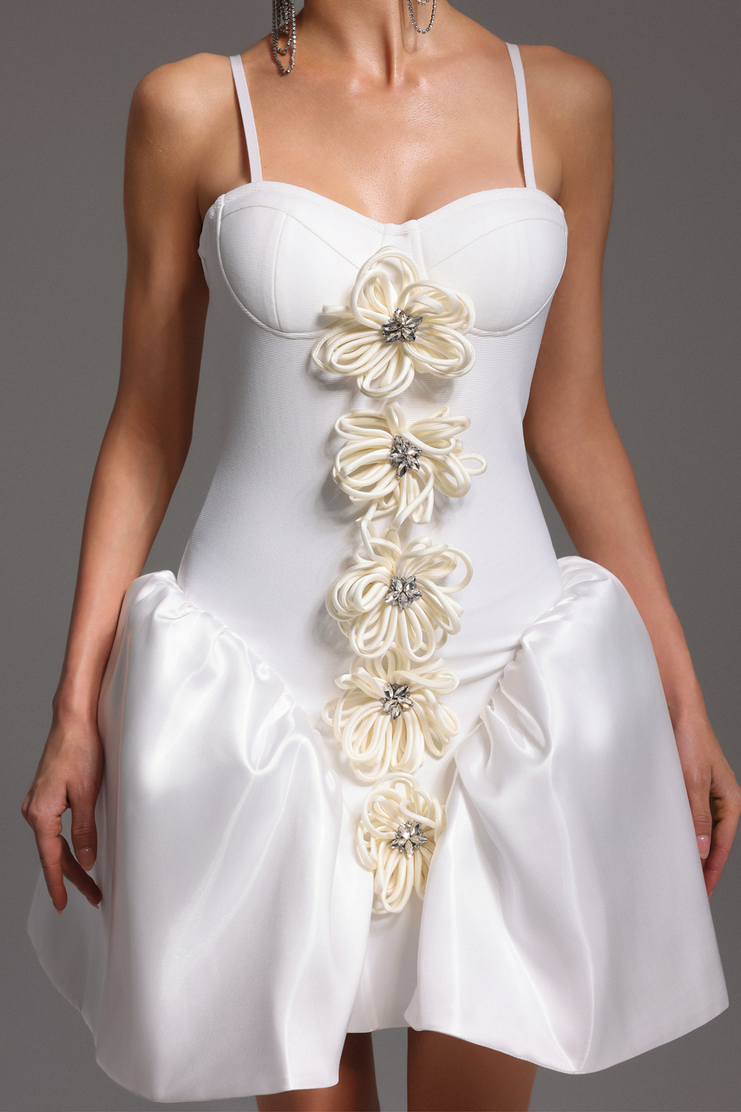 Saly Strapless Sleeveless Flowers Bandage Mini Dress