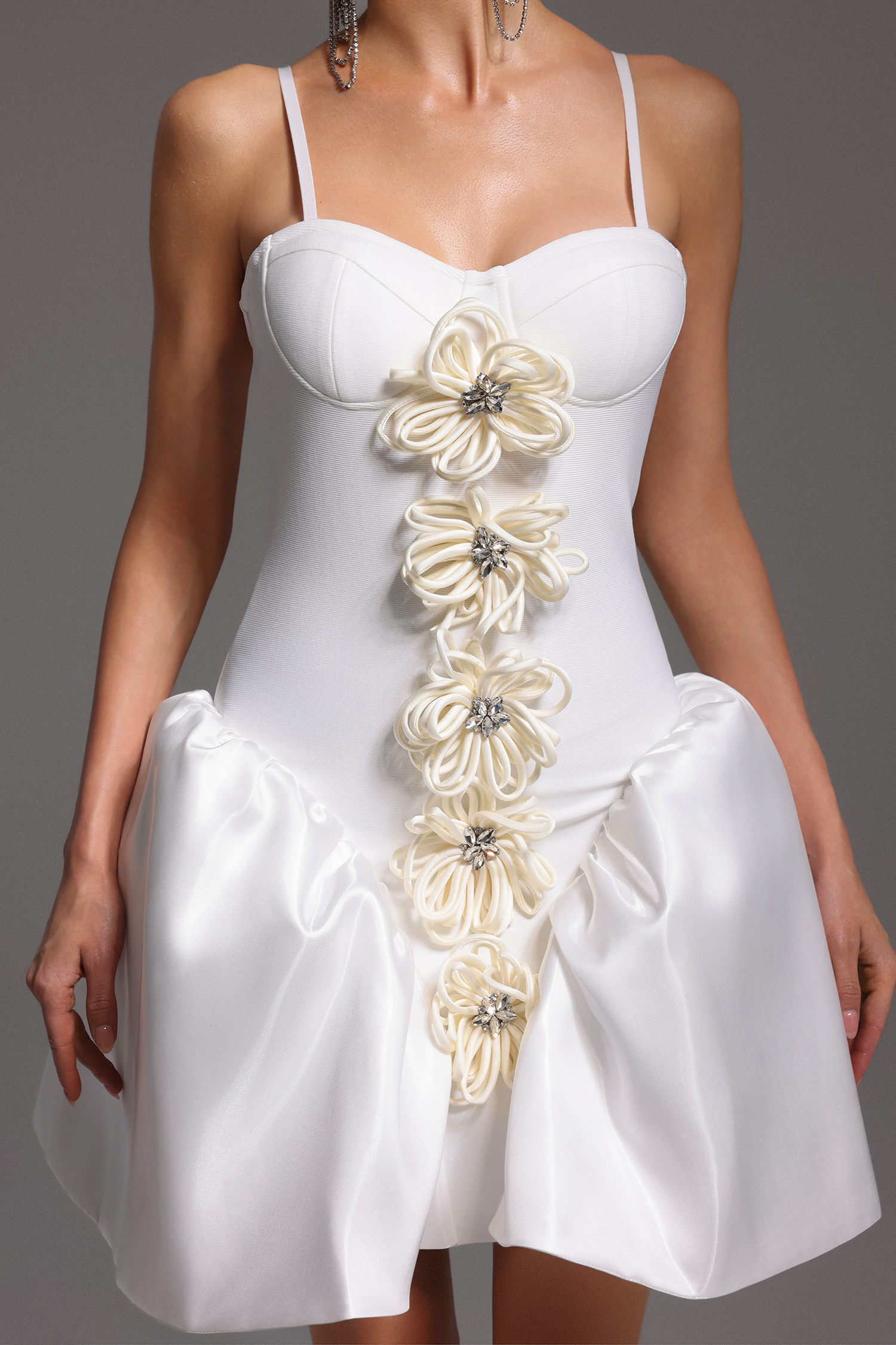 Saly Strapless Sleeveless Flowers Bandage Mini Dress