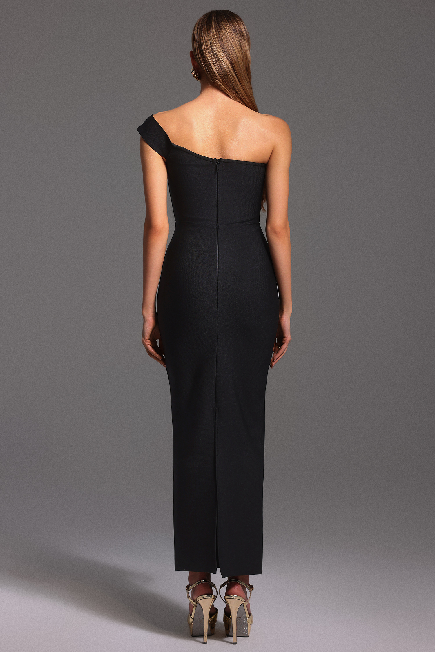 Slaia One Shoulder Flowers Bandage Midi Dress