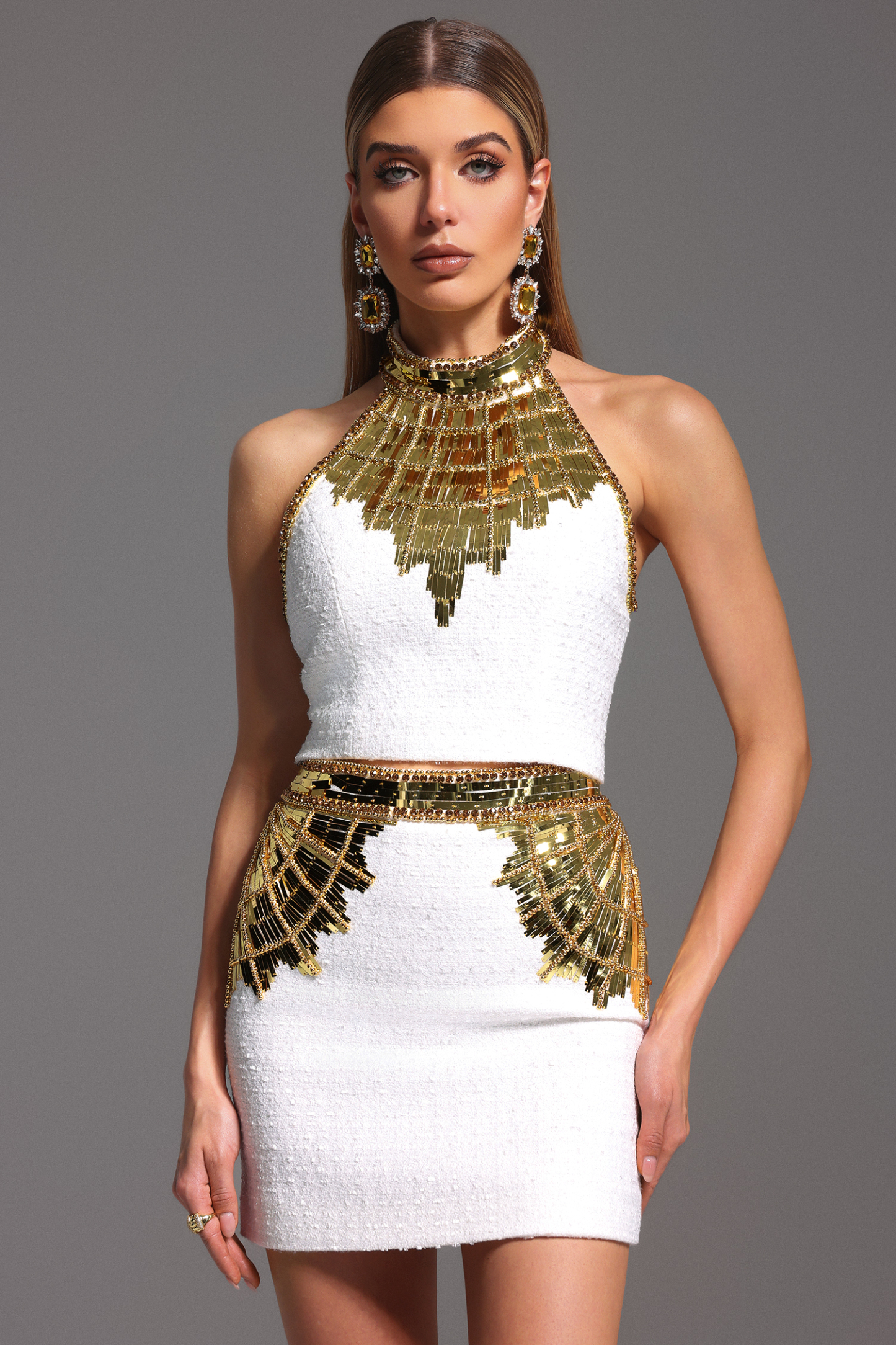 Havani Choker Sleeveless Sequin Mini Two-Piece Set