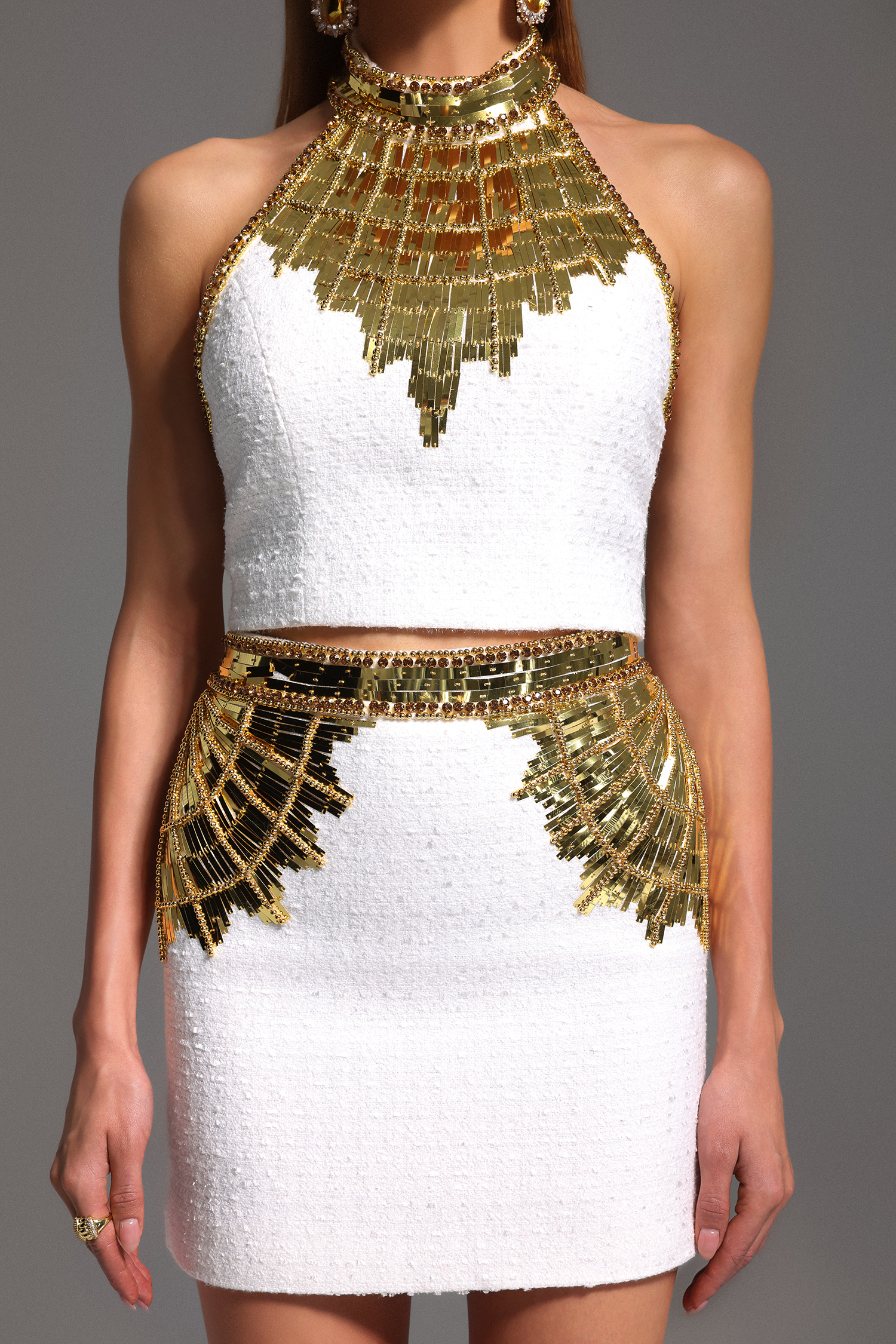 Havani Choker Sleeveless Sequin Mini Two-Piece Set