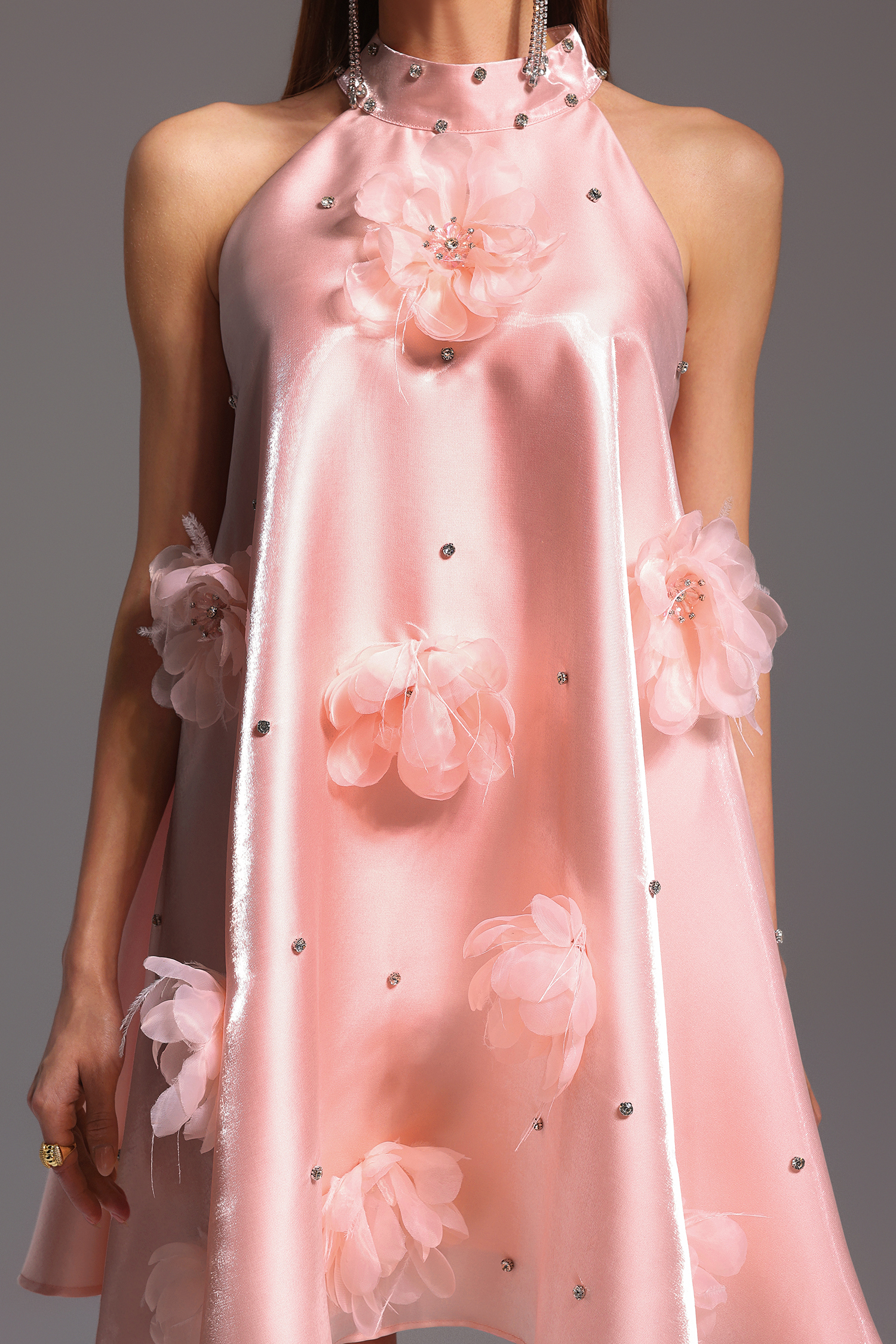 Lolic Halter Flowers Diamond Mini Dress