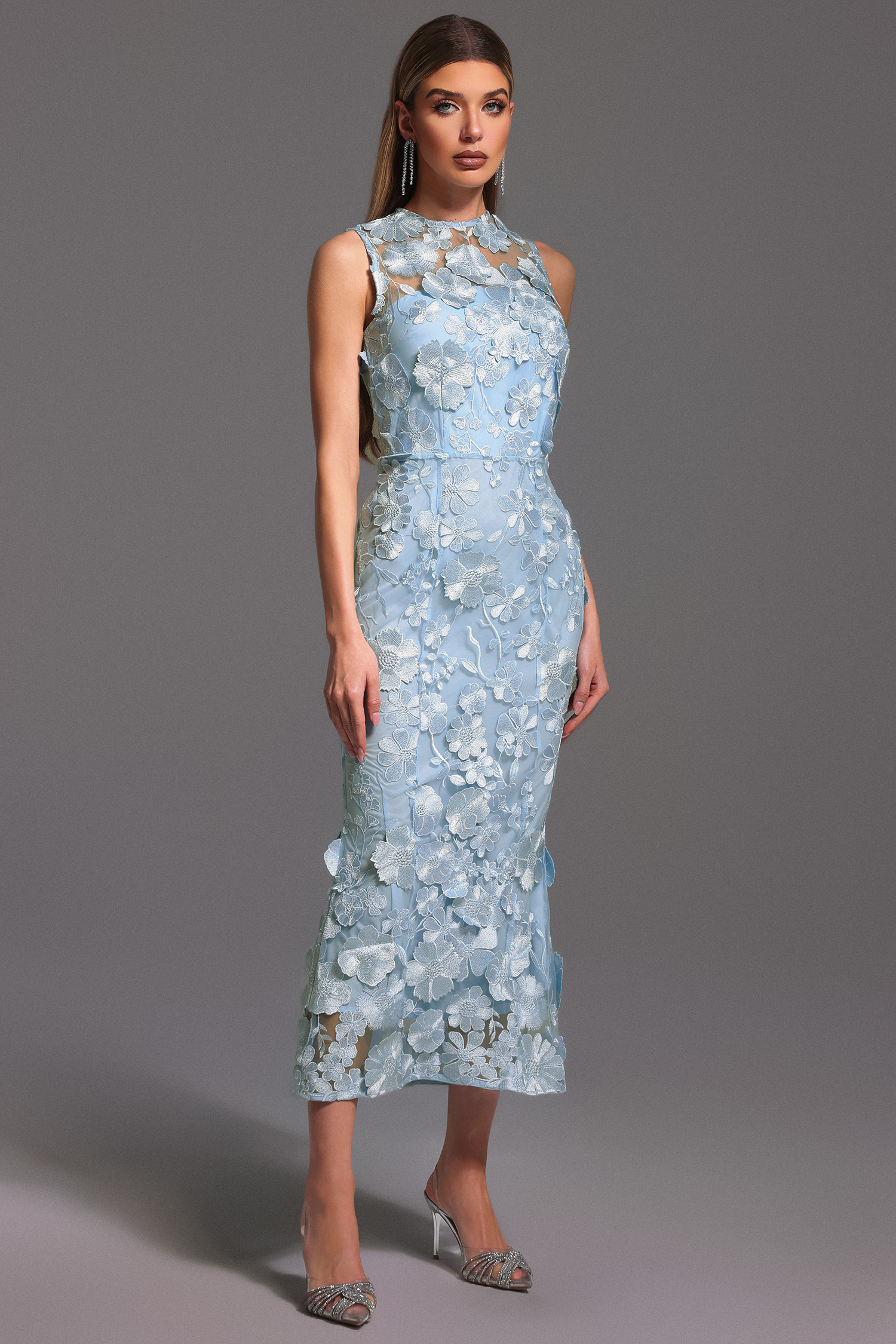 Rury Sleeveless Round Neck Flowers Maxi Dress