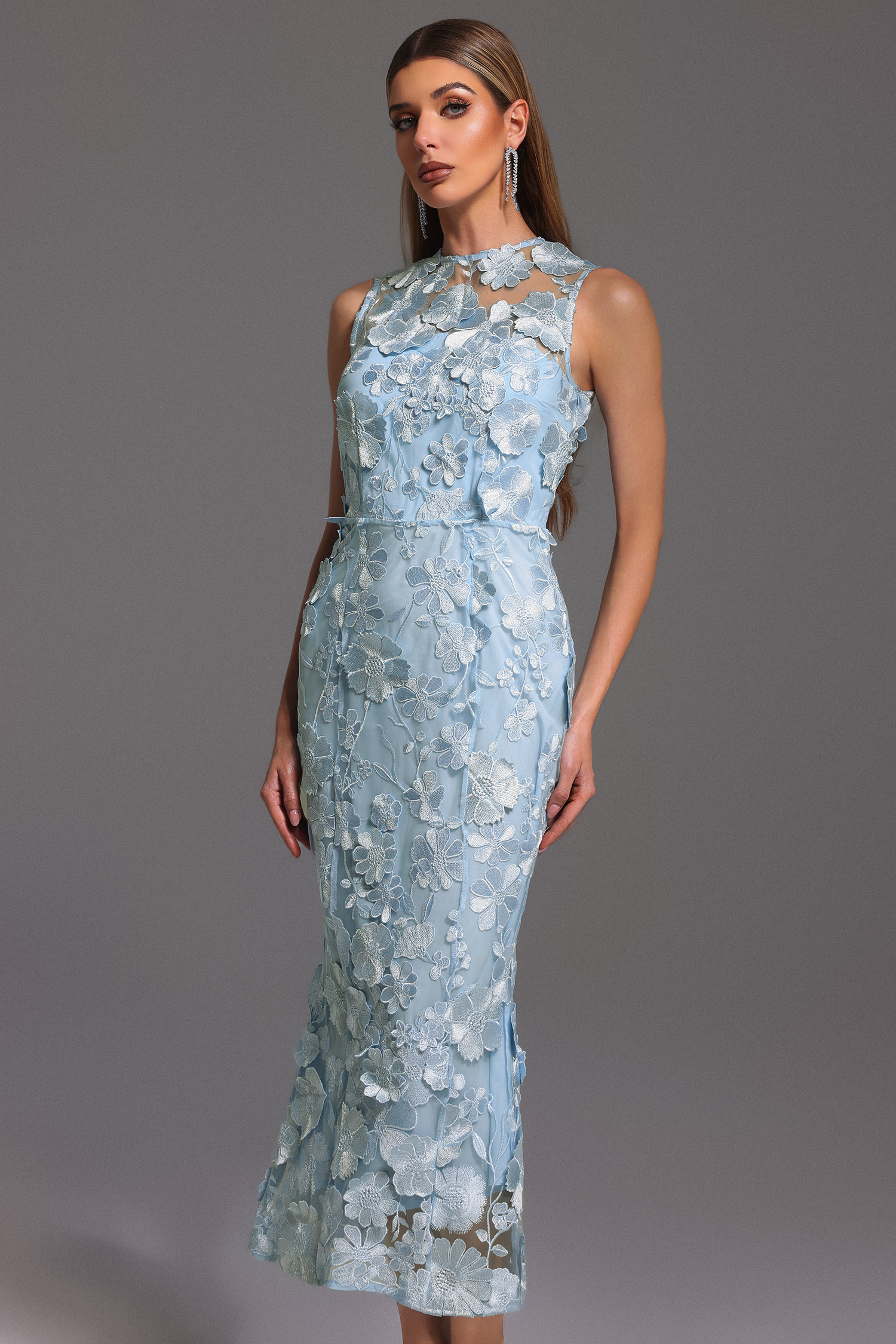 Rury Sleeveless Round Neck Flowers Maxi Dress