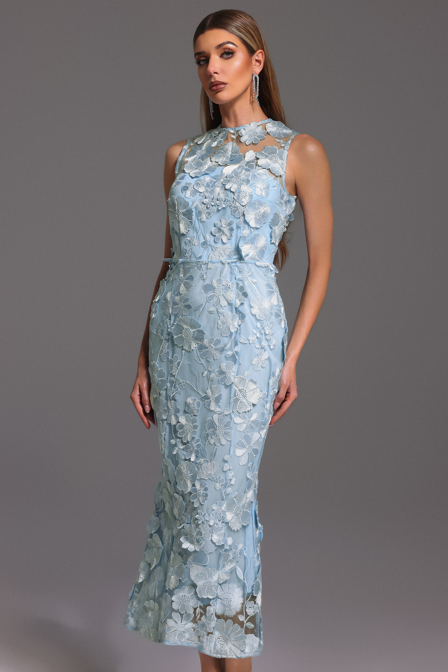 Rury Sleeveless Round Neck Flowers Maxi Dress
