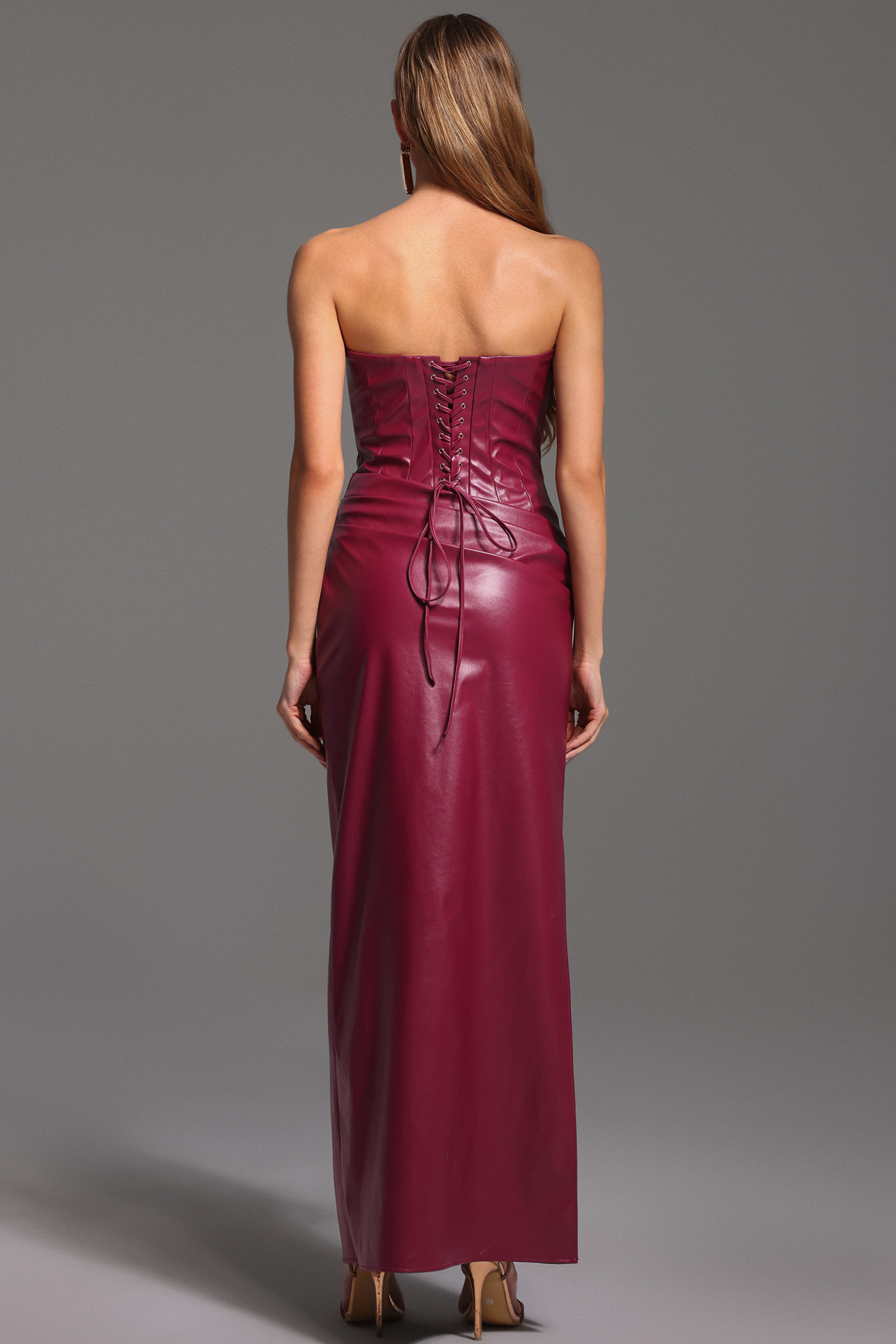 Mila Sleeveless Fold Artificial Leather Maxi Dress