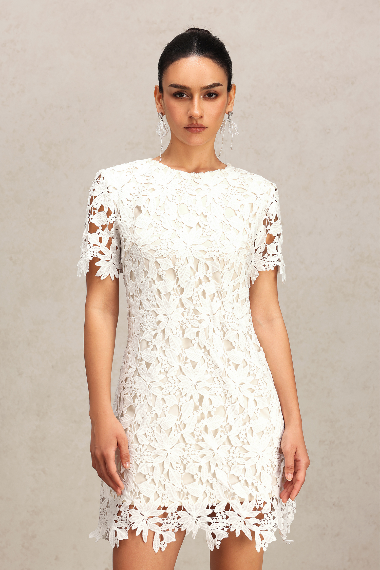 Yahir Flowers Short Sleeve Lace Mini Dress