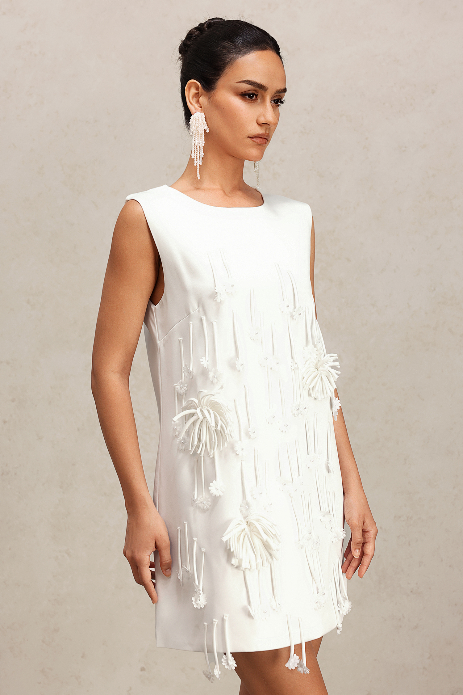 Salama Sleeveless Flowers Tassels Mini Dress