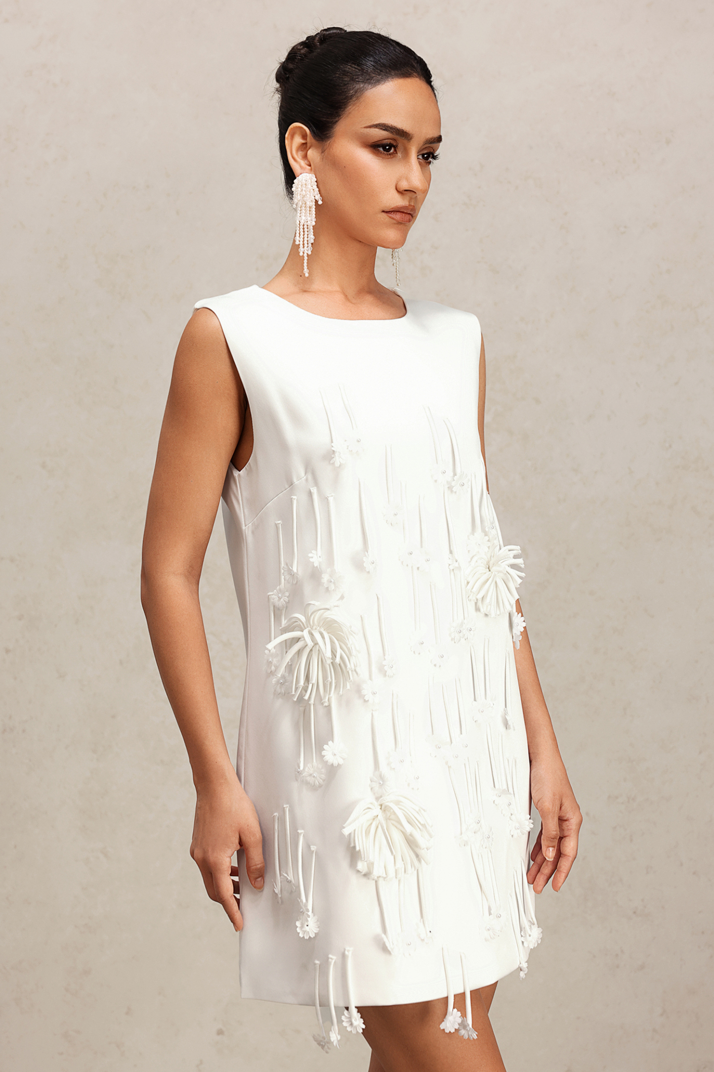 Salama Sleeveless Flowers Tassels Mini Dress
