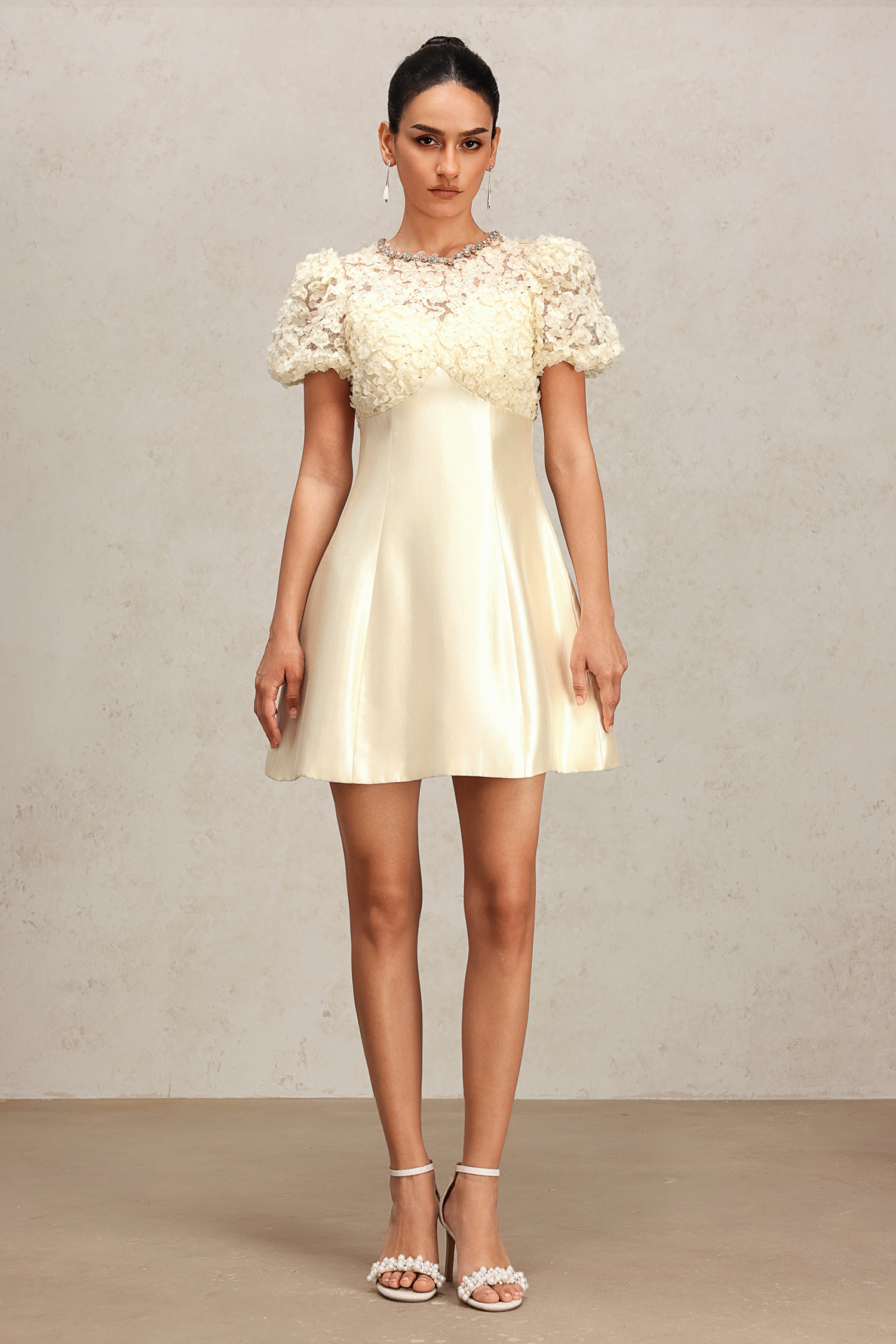Juno Short Sleeve Embroidery Lace Diamond Mini Dress