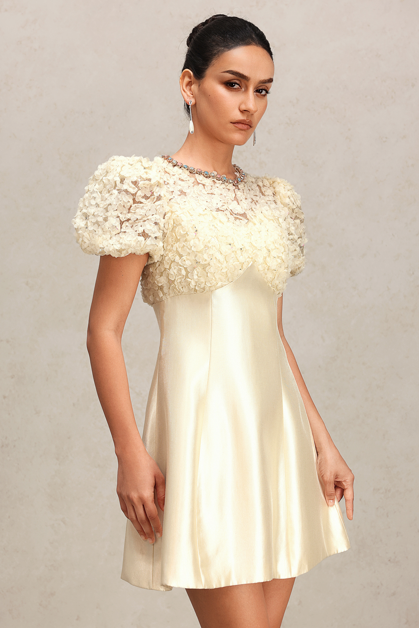 Juno Short Sleeve Embroidery Lace Diamond Mini Dress