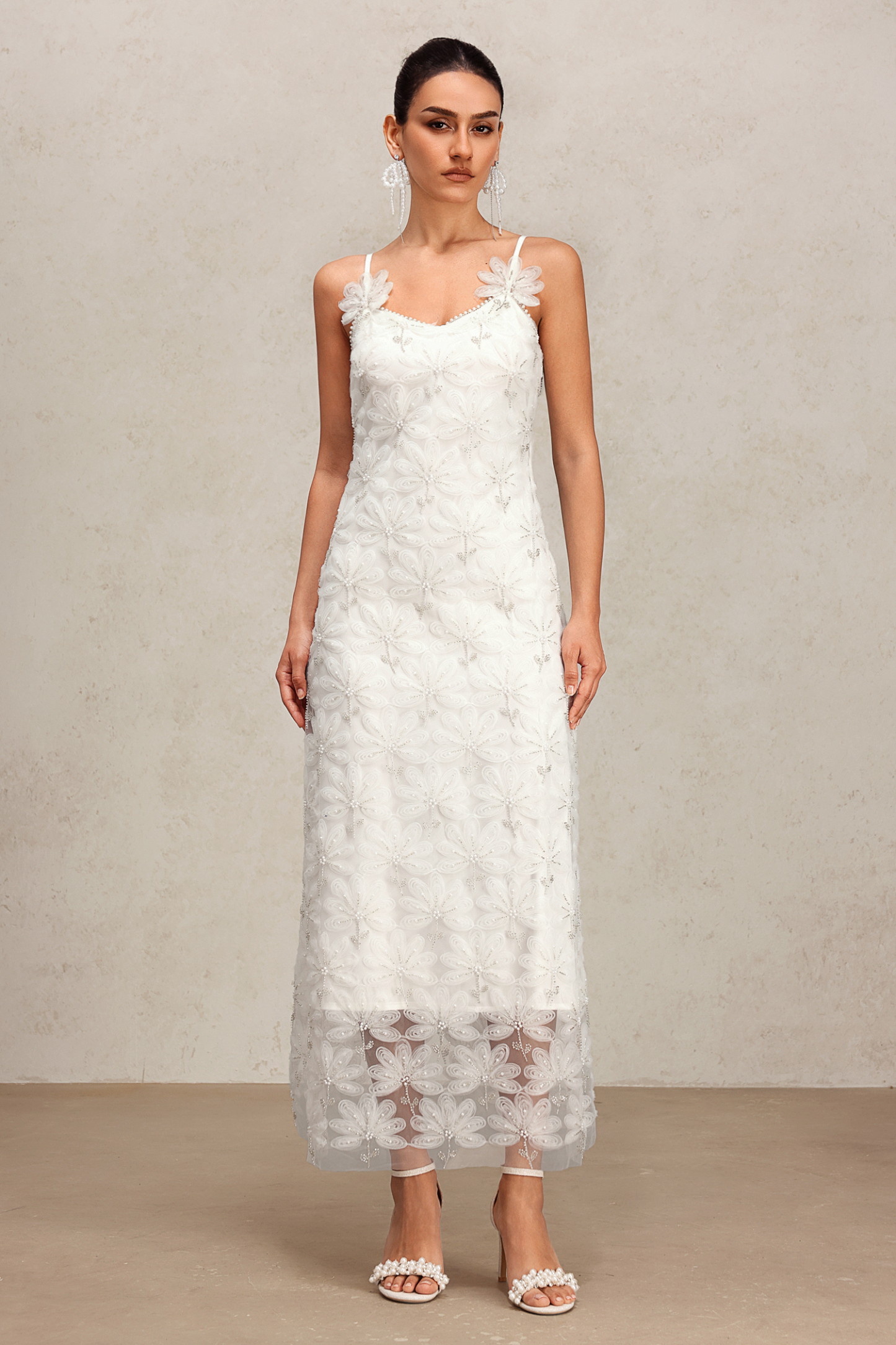 Diana Flowers Diamond Halter Lace Maxi Dress