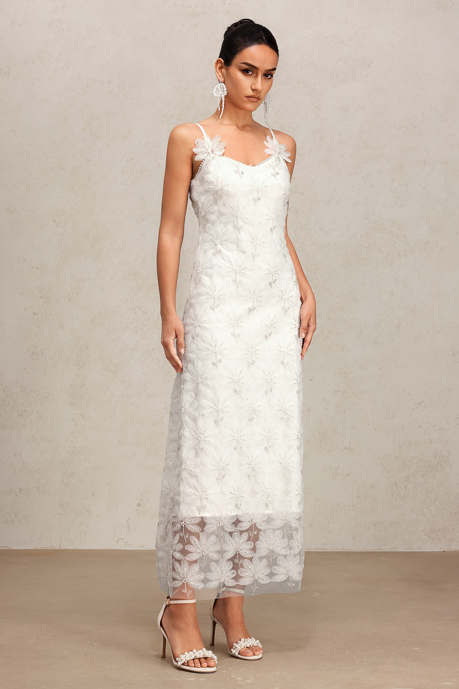 Diana Flowers Diamond Halter Lace Maxi Dress
