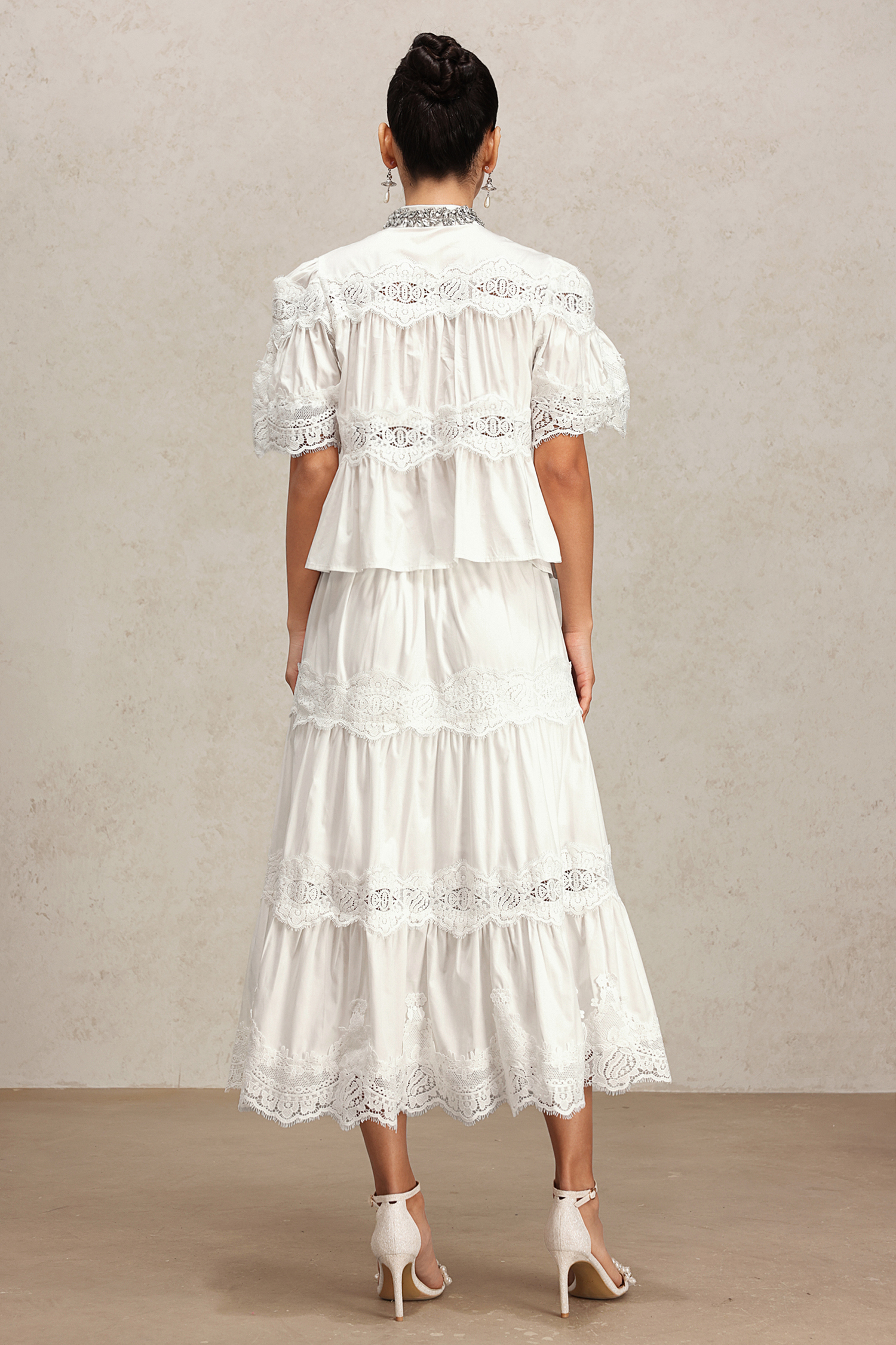 Salla Short Sleeve Lace Diamond Two-Piece Set