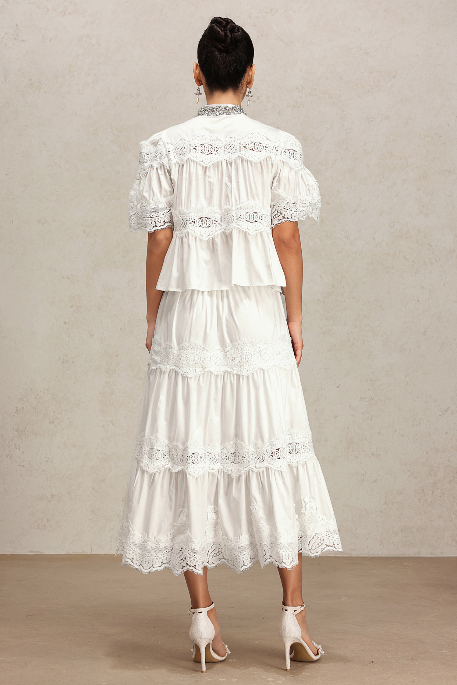 Salla Short Sleeve Lace Diamond Two-Piece Set