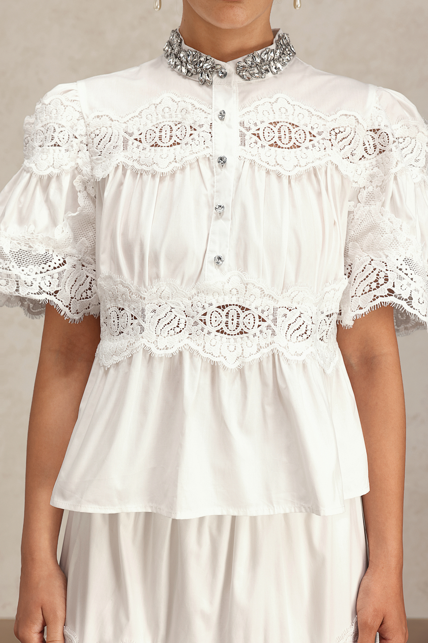 Salla Short Sleeve Lace Diamond Two-Piece Set