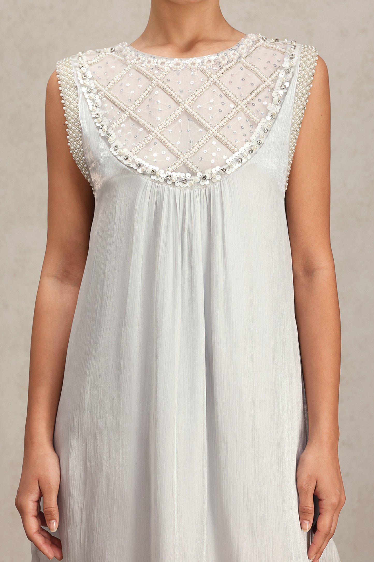 Yamaly Round Neck Sleeveless Diamond Mini Dress