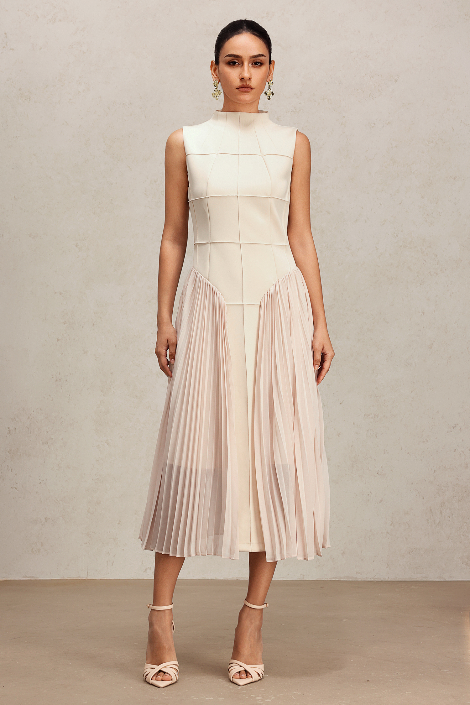 Vioky Sleeveless Folds Midi Dress