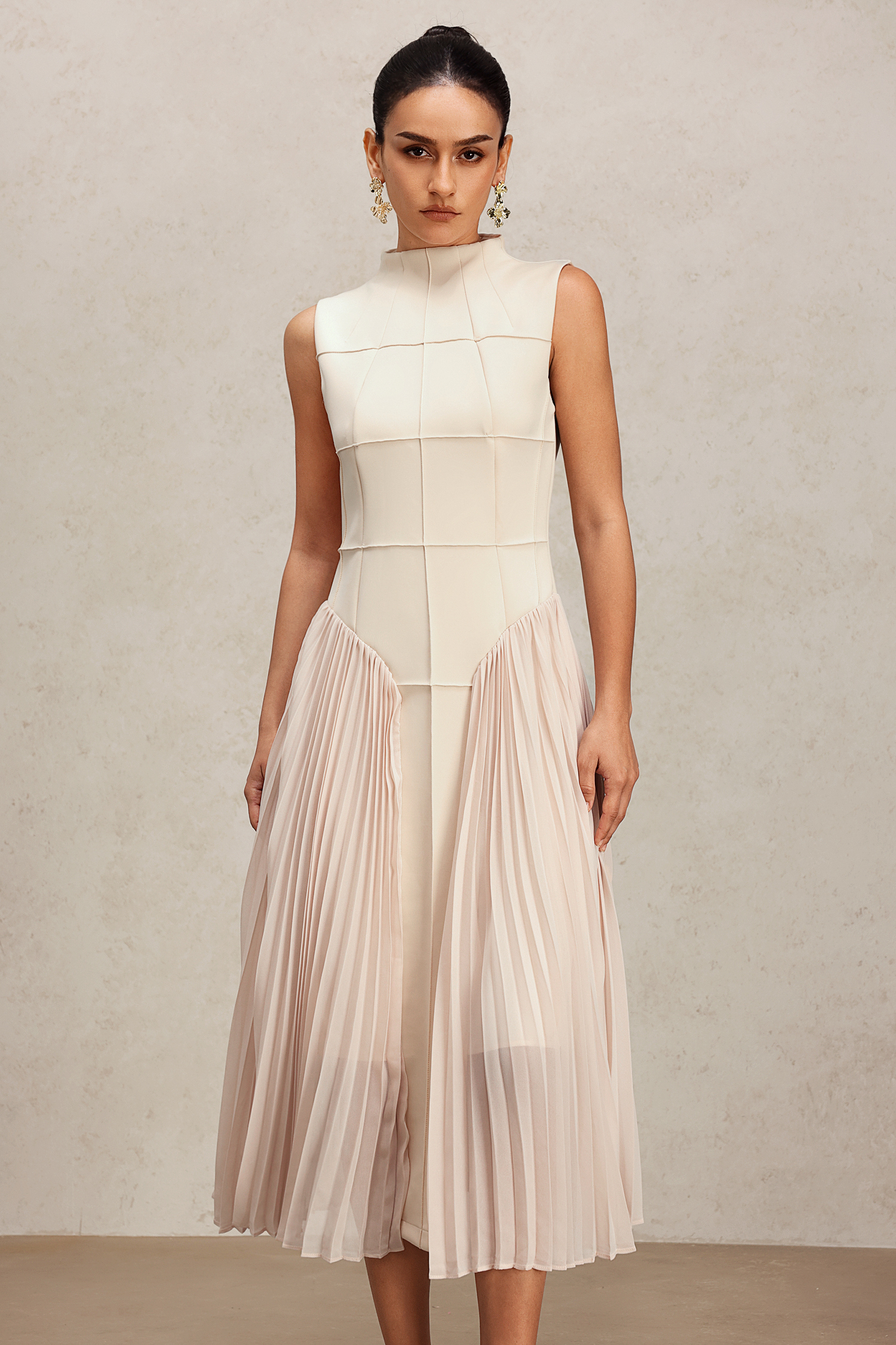 Vioky Sleeveless Folds Midi Dress