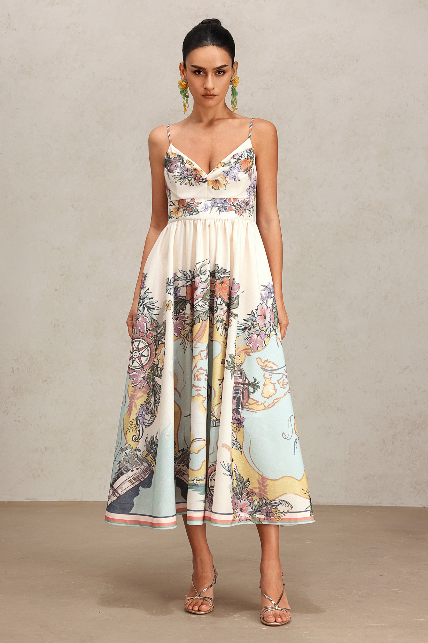 Ena Halter Floral Printed Midi Dress