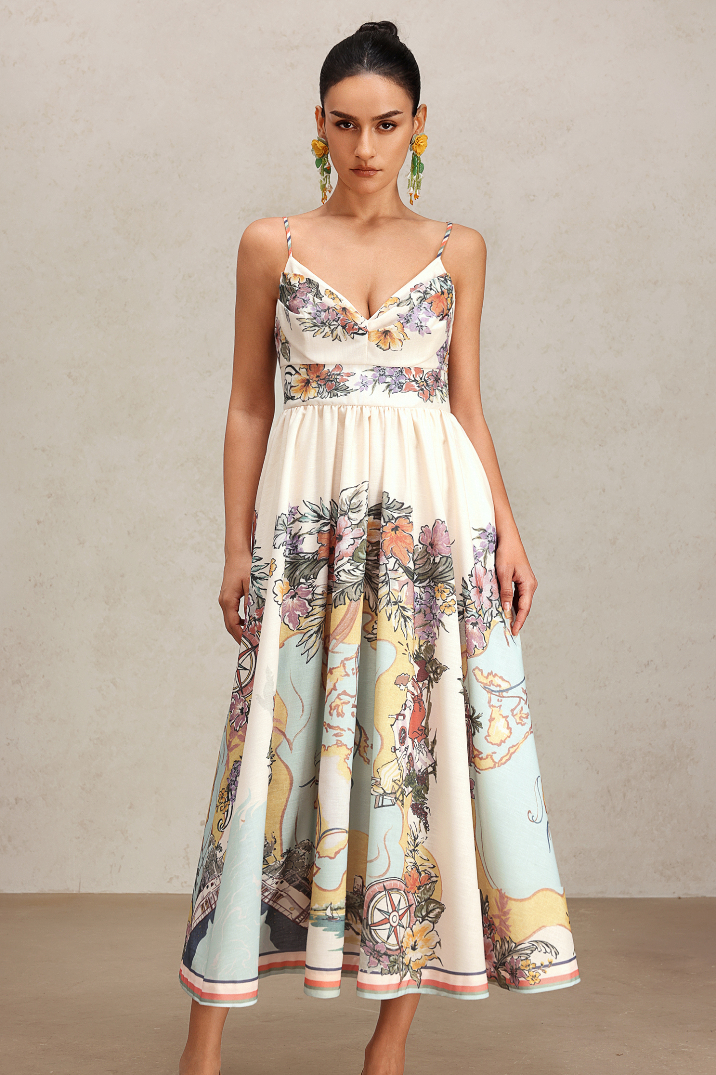 Ena Halter Floral Printed Midi Dress