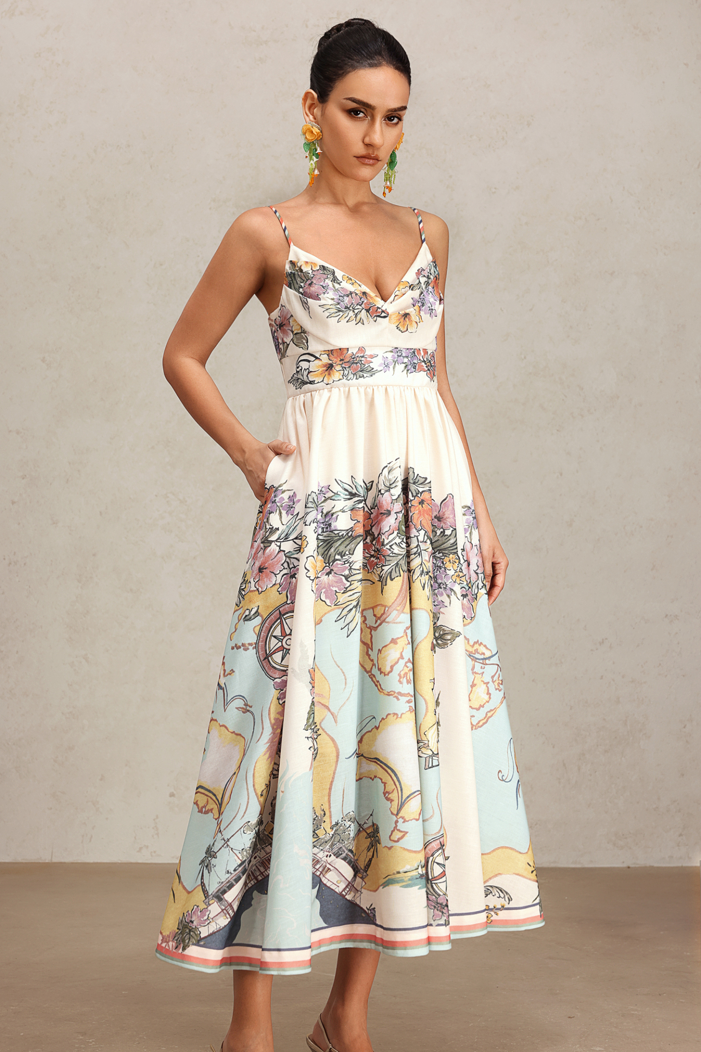 Ena Halter Floral Printed Midi Dress