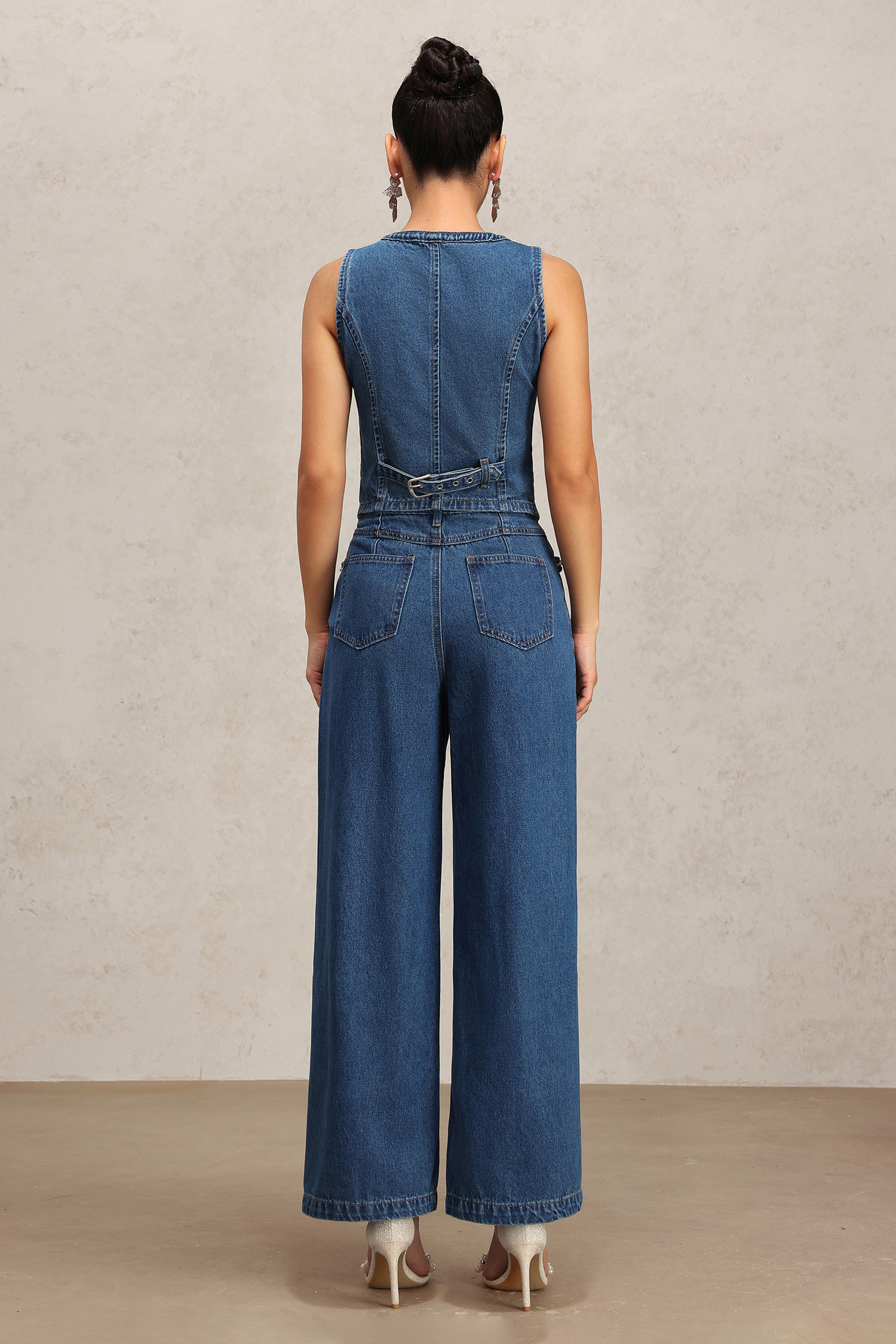 Lureen Sleeveless Denim Vest And Pants Two-Piece Set