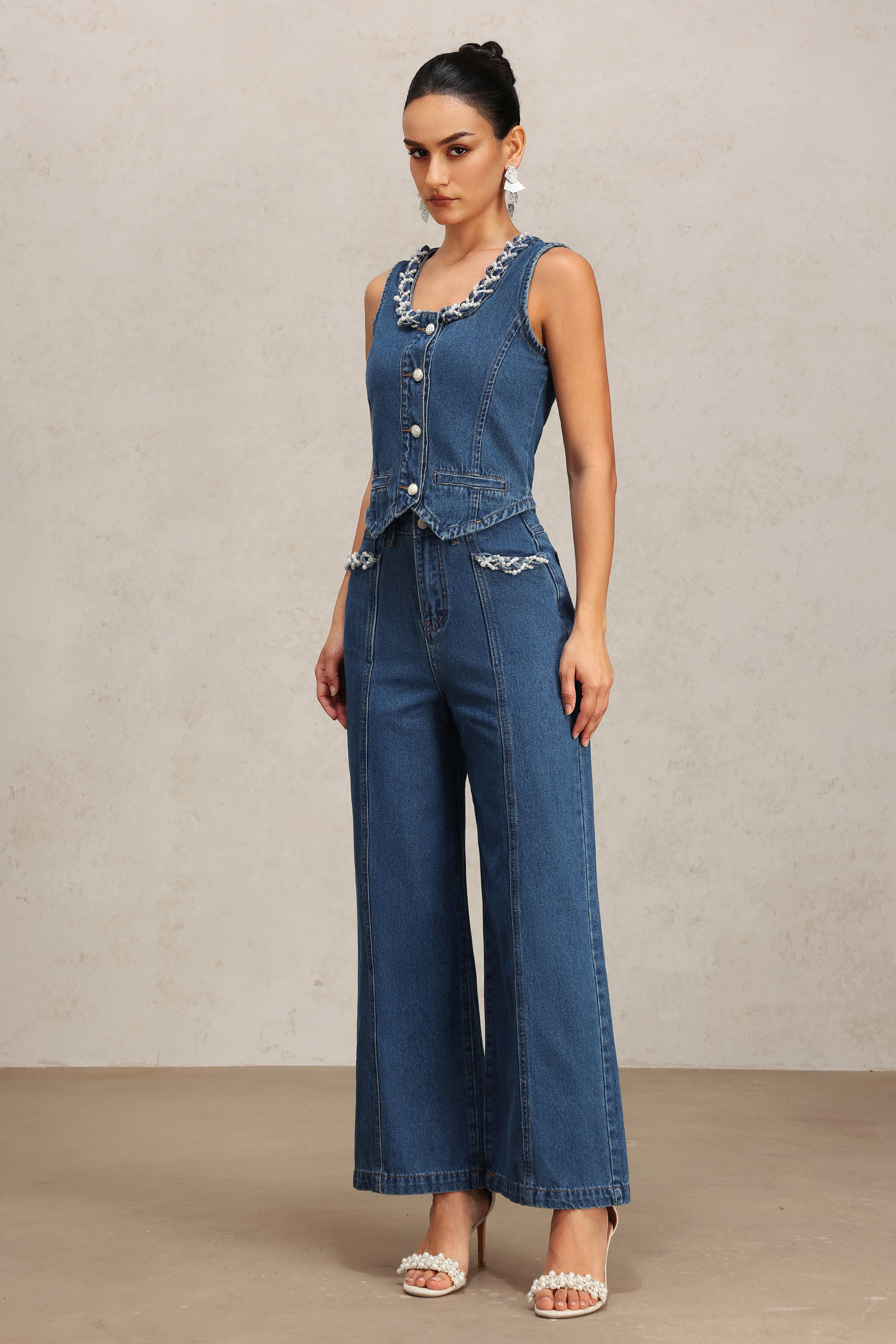 Lureen Sleeveless Denim Vest And Pants Two-Piece Set