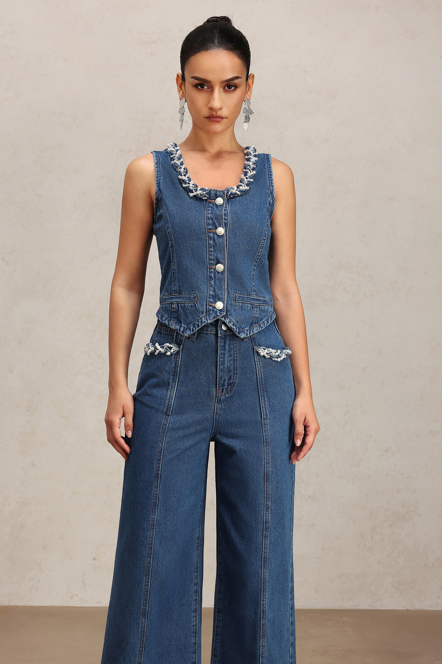 Lureen Sleeveless Denim Vest And Pants Two-Piece Set