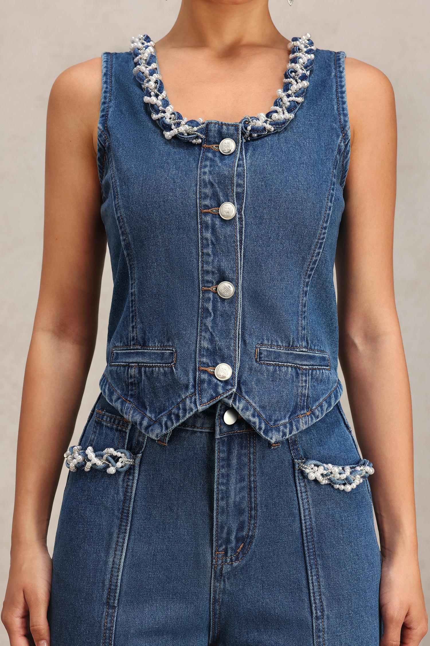 Lureen Sleeveless Denim Vest And Pants Two-Piece Set