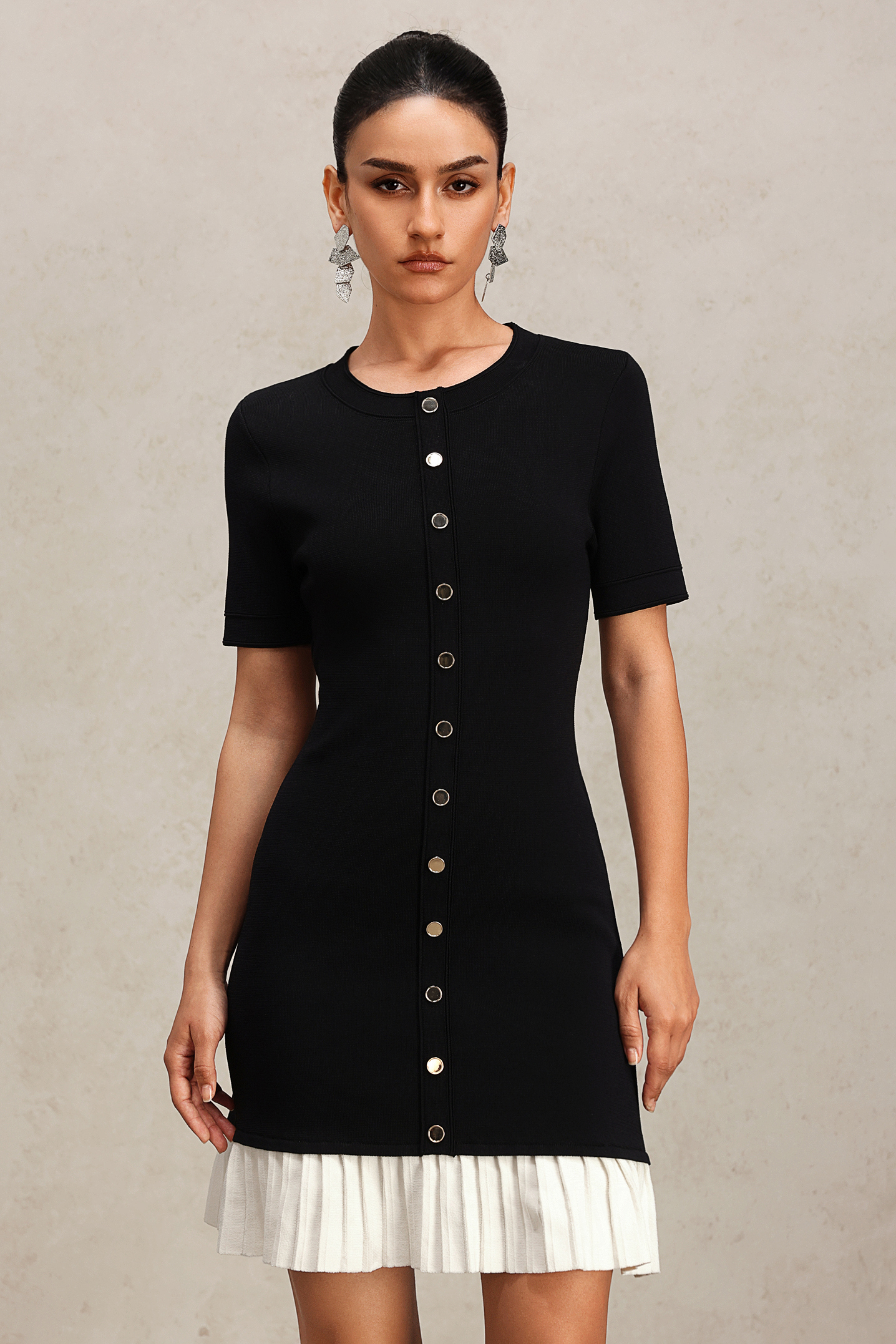 Delaney Round Neck Short Sleeve Folds Mini Dress