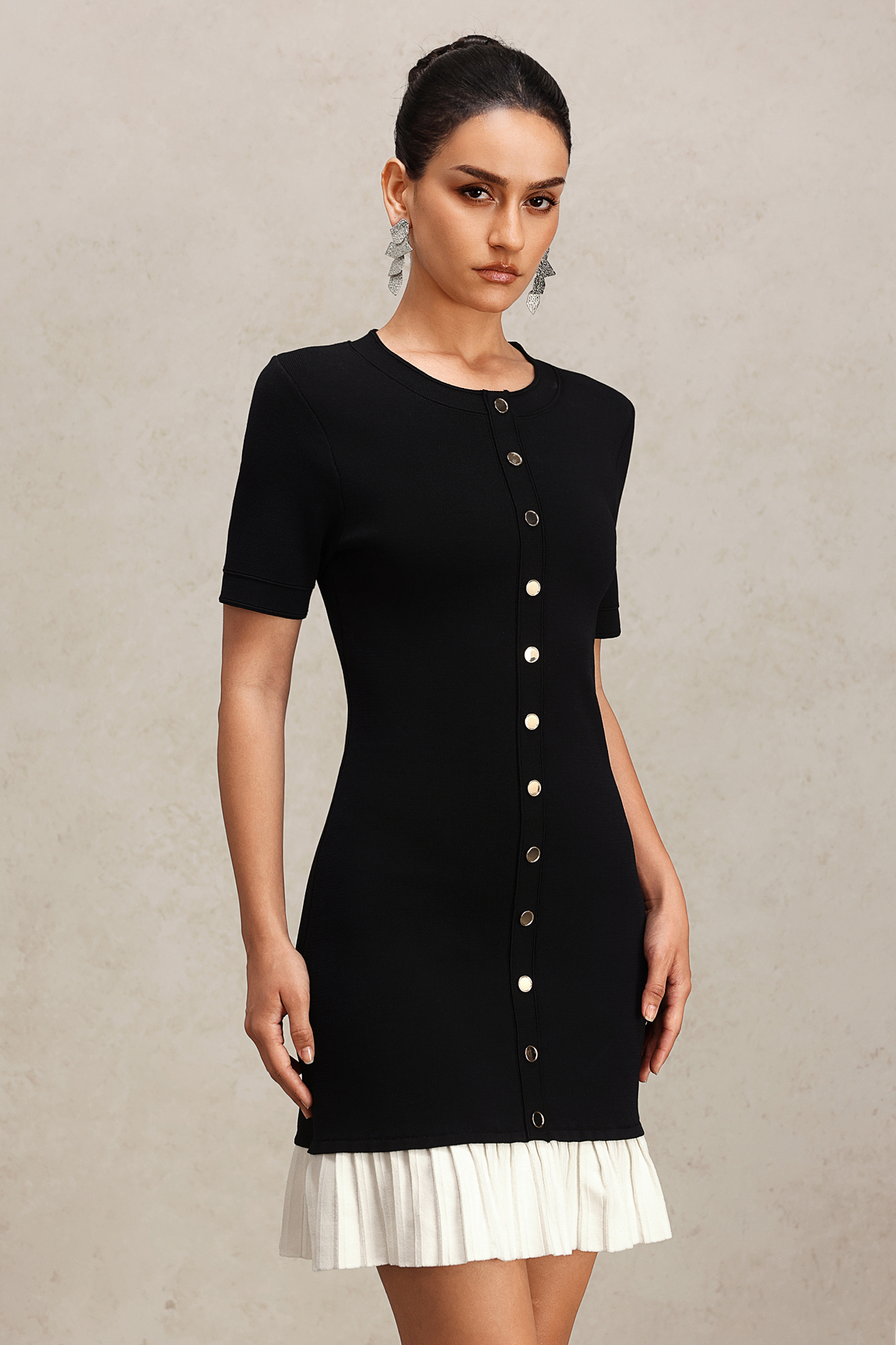 Delaney Round Neck Short Sleeve Folds Mini Dress