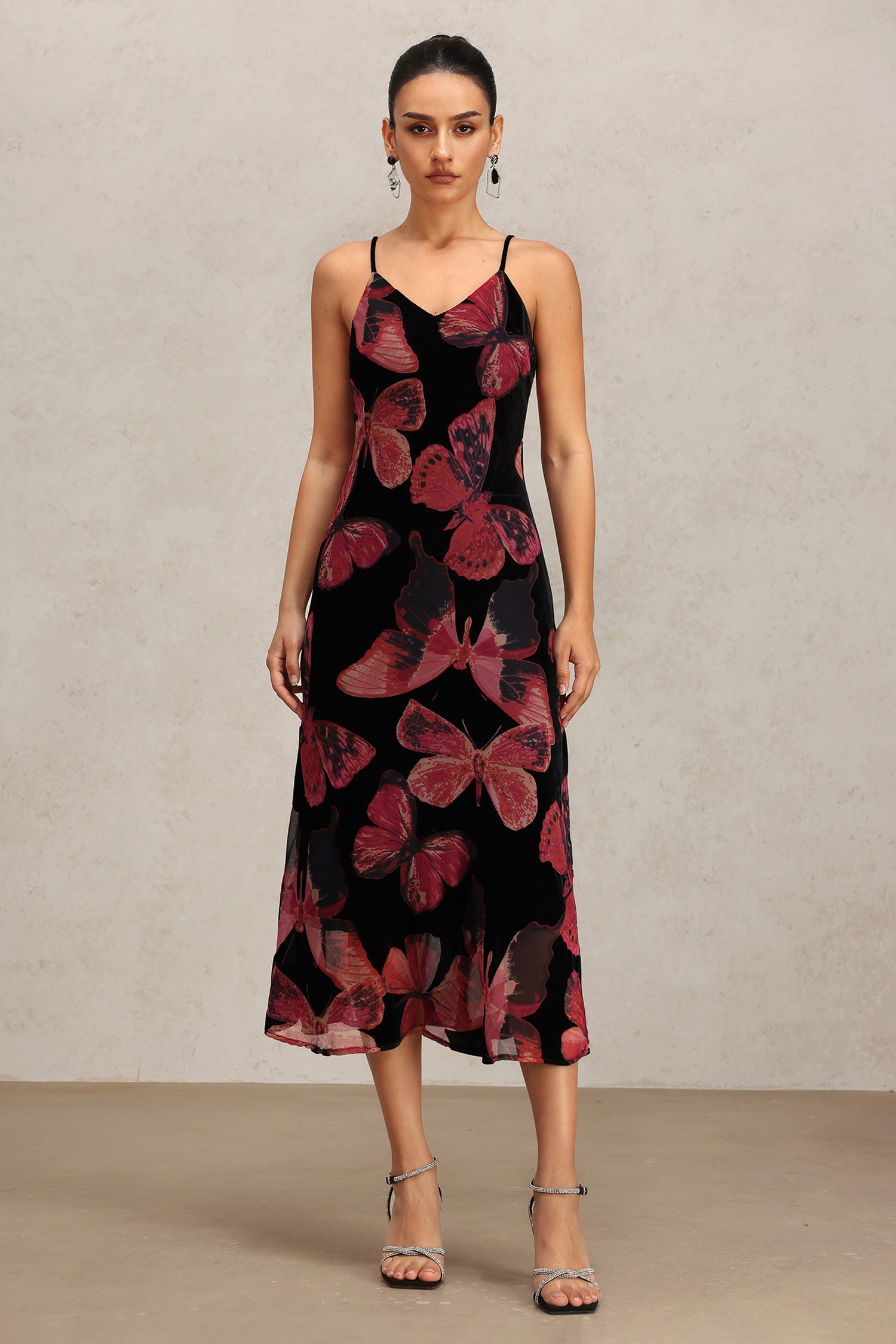 Tutuni V-Neck Halter Butterfly Printed Maxi Dress